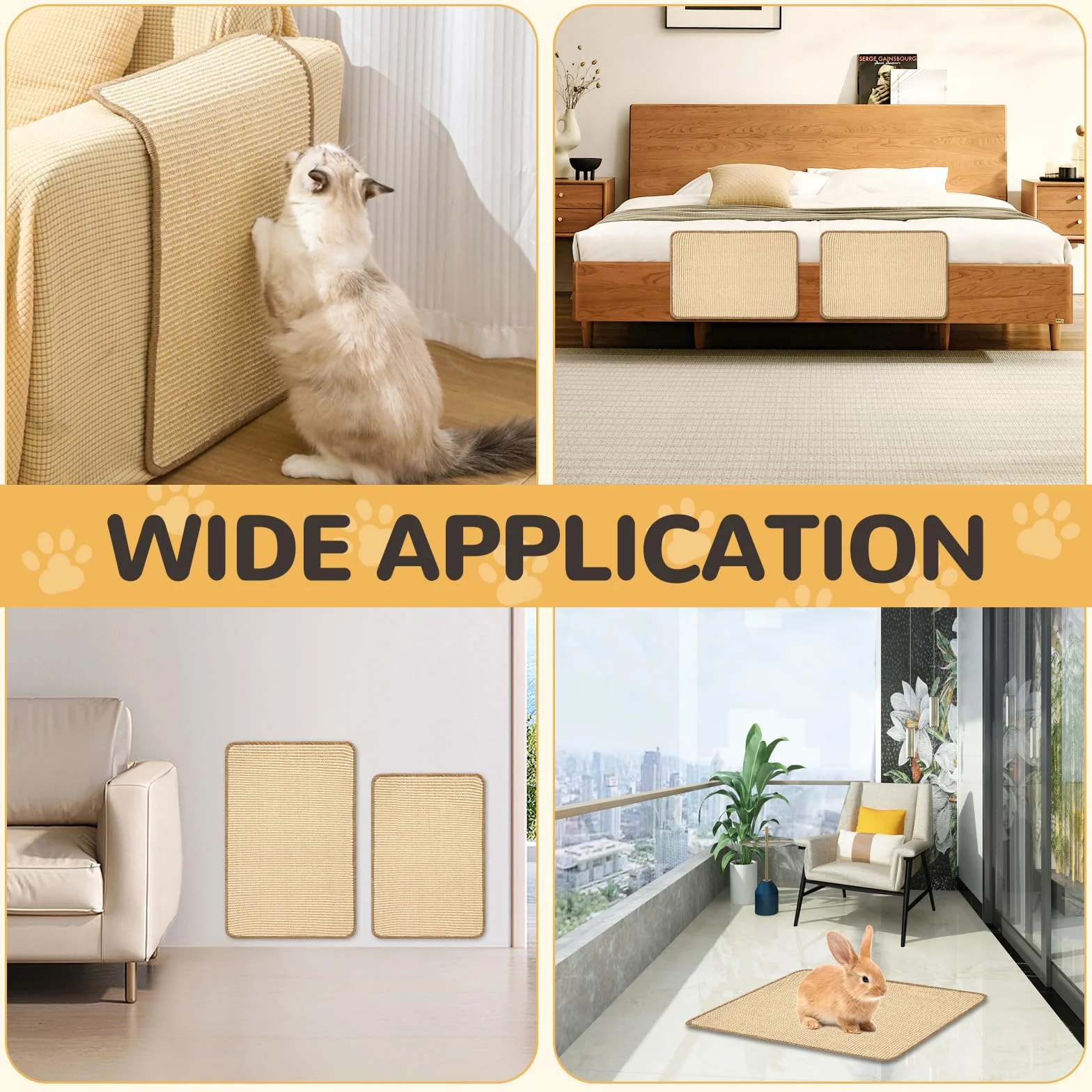 KOUHA Lot de 2 Tapis à Gratter pour Lapin Sisal Naturel Protège Canapés