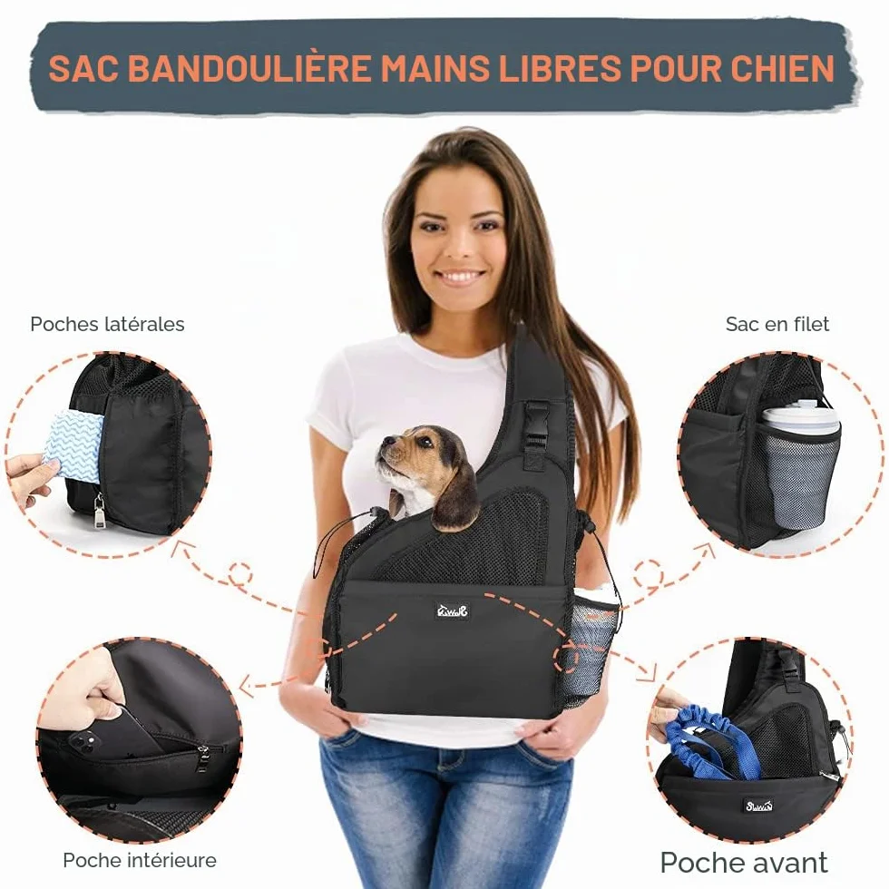 Sac Transport pour Chien, Chiot Sac Bandoulière Voyage avec Sangle Rembourrée Réglable et Maille Respirante