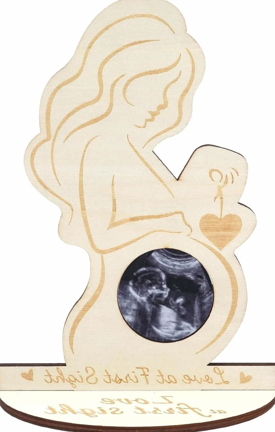 Cadre Photo Femme Enceinte en Bois - Décoration Unique pour Échographies de Bébé - Support Photo Ultrasons