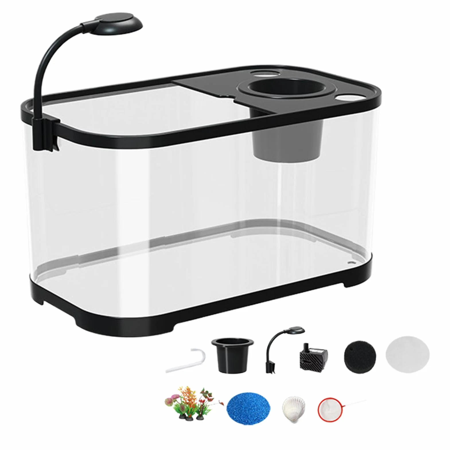 Kit Démarrage Aquarium Complet Bac Poisson Combattant Débutant Bocal Décoratif Silencieux