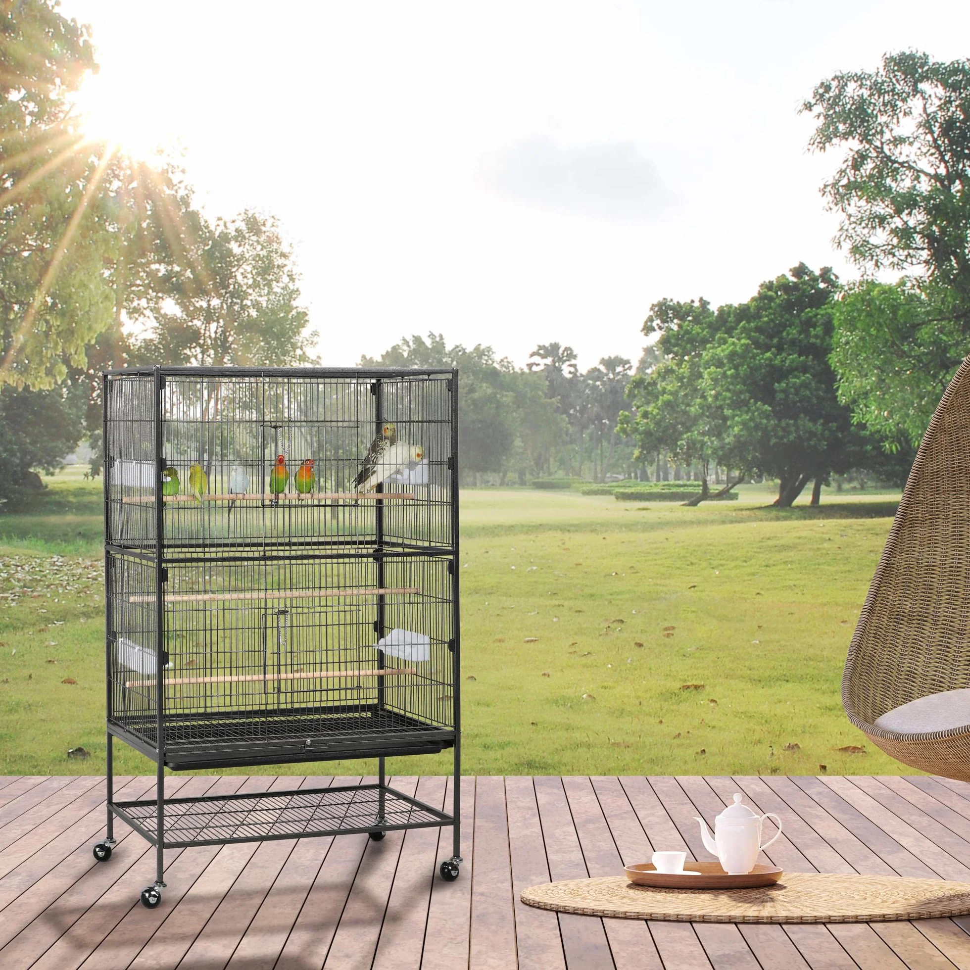 Yaheetech Grande Cage Oiseau sur Pied Volière Canaries Perroquet 2 Étages 79 x 52 x 132 cm