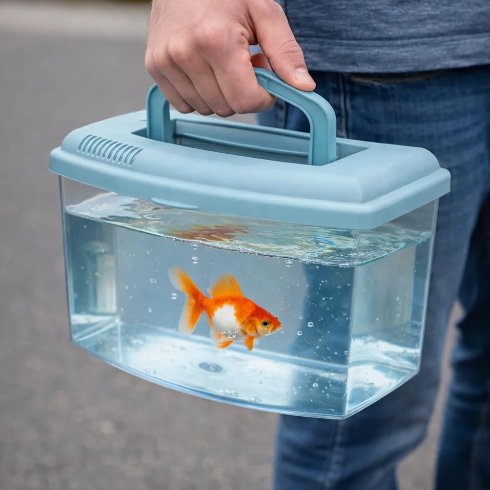 Aimé Boîte Aquarium Plastique de Transport pour Poisson avec Couvercle et Poignée L22 x l16 x h14 cm