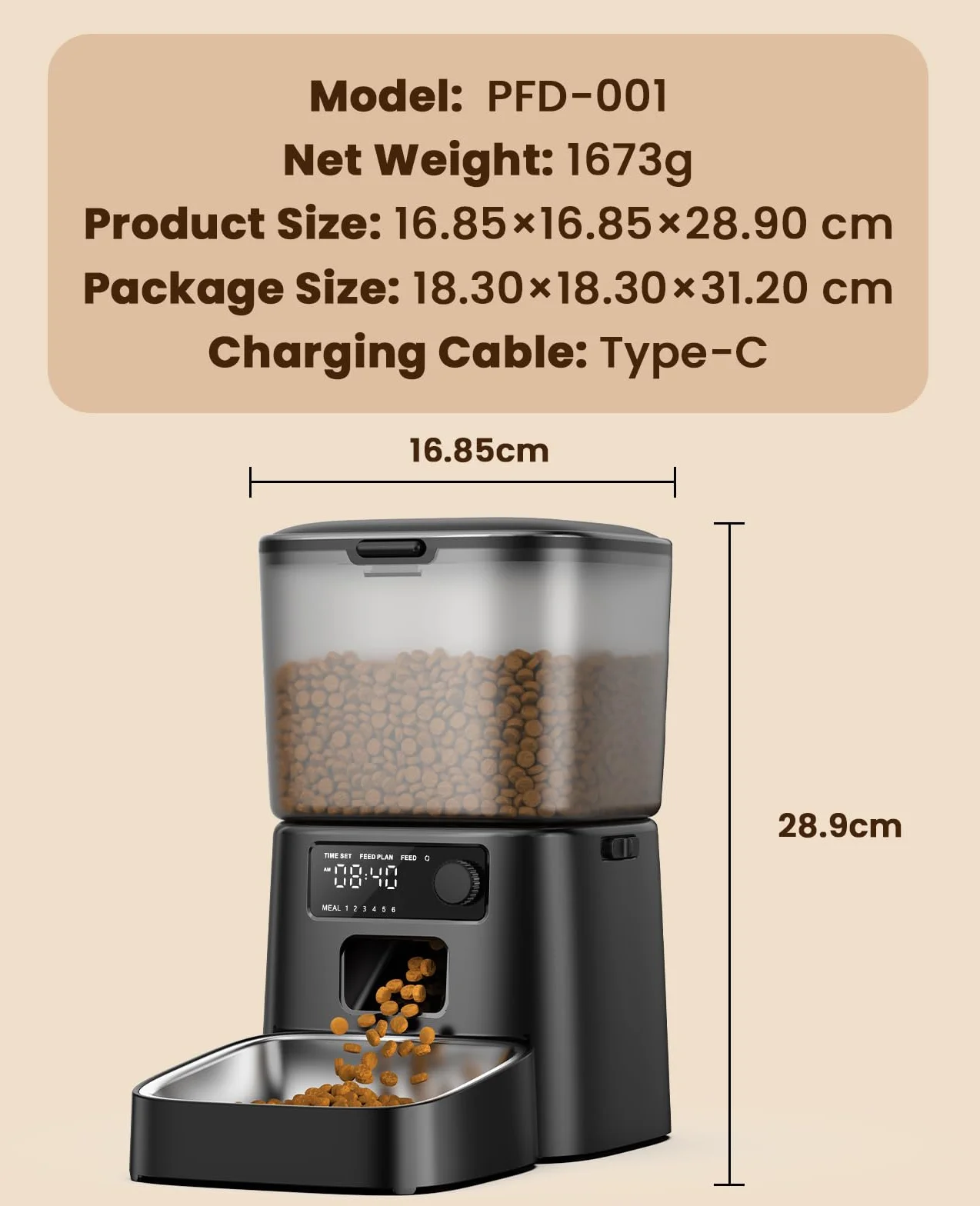 Oneisall Distributeur Croquettes Chat Automatique 3.5L, Mangeoire Nourriture pour Chien 1-6 Repas