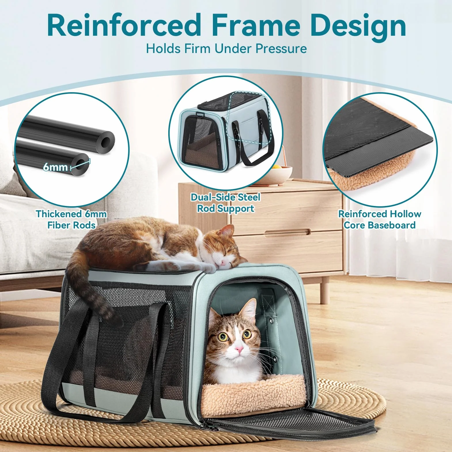 Petsfit Sac de transport souple pour chat et petit chien avec boucles de sécurité et fermetures éclair verrouillables