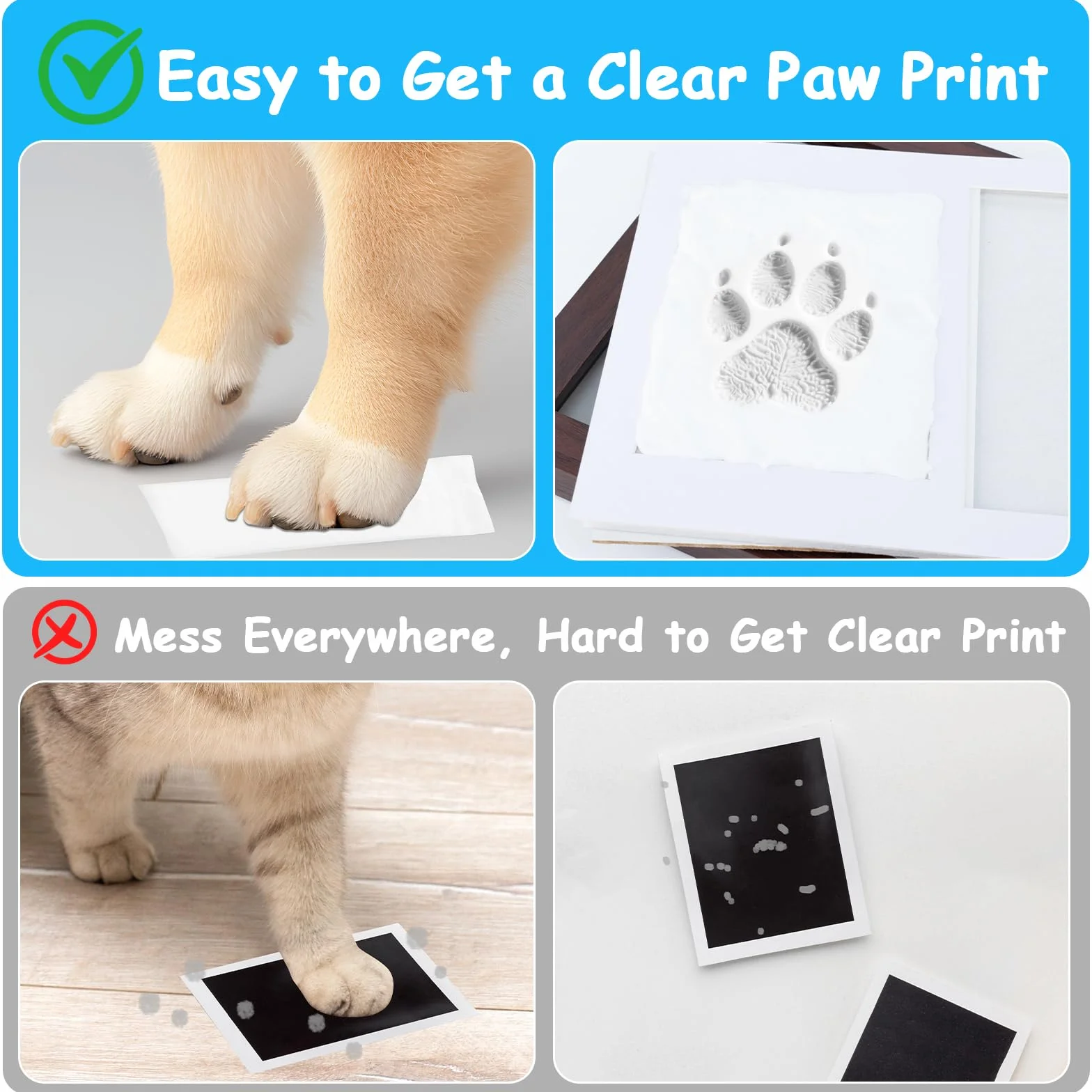 Cadre Commémoratif pour Animaux de Compagnie avec Empreintes de Pattes - Souvenir Chien Chat Photo 10x15 cm Pâte à Modeler