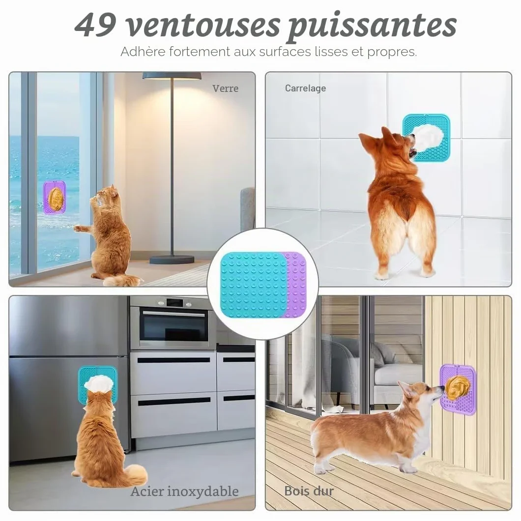 Tapis de Léchage Chiens et Chats 15x15cm Alimentation Lente Anti-Anxiété Bleu Ciel Violet