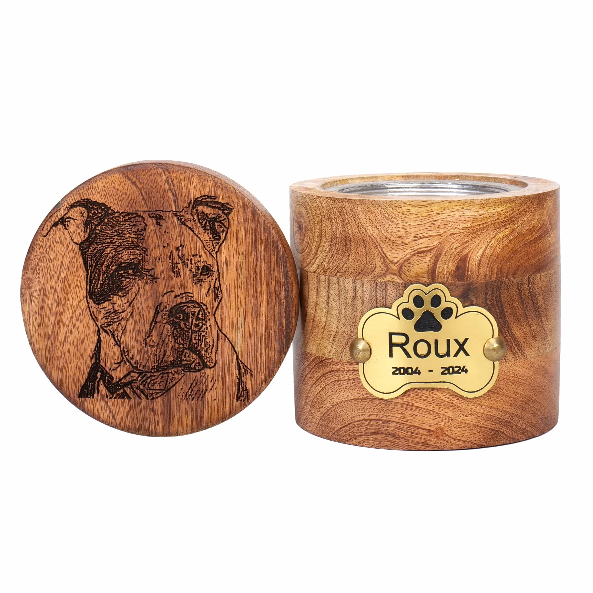 Urne funéraire personnalisée en bois gravée avec photo pour cendres de chien, chat