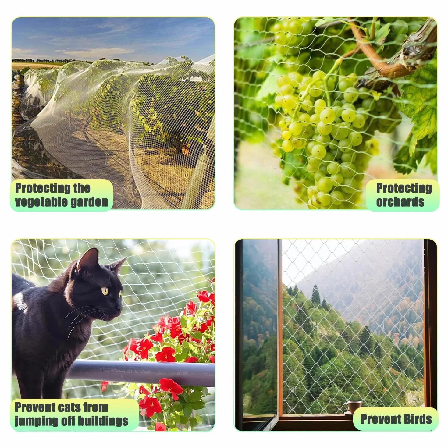 Filet de Protection pour Oiseaux 10x3m Nylon Anti Pigeon Balcon Terrasse