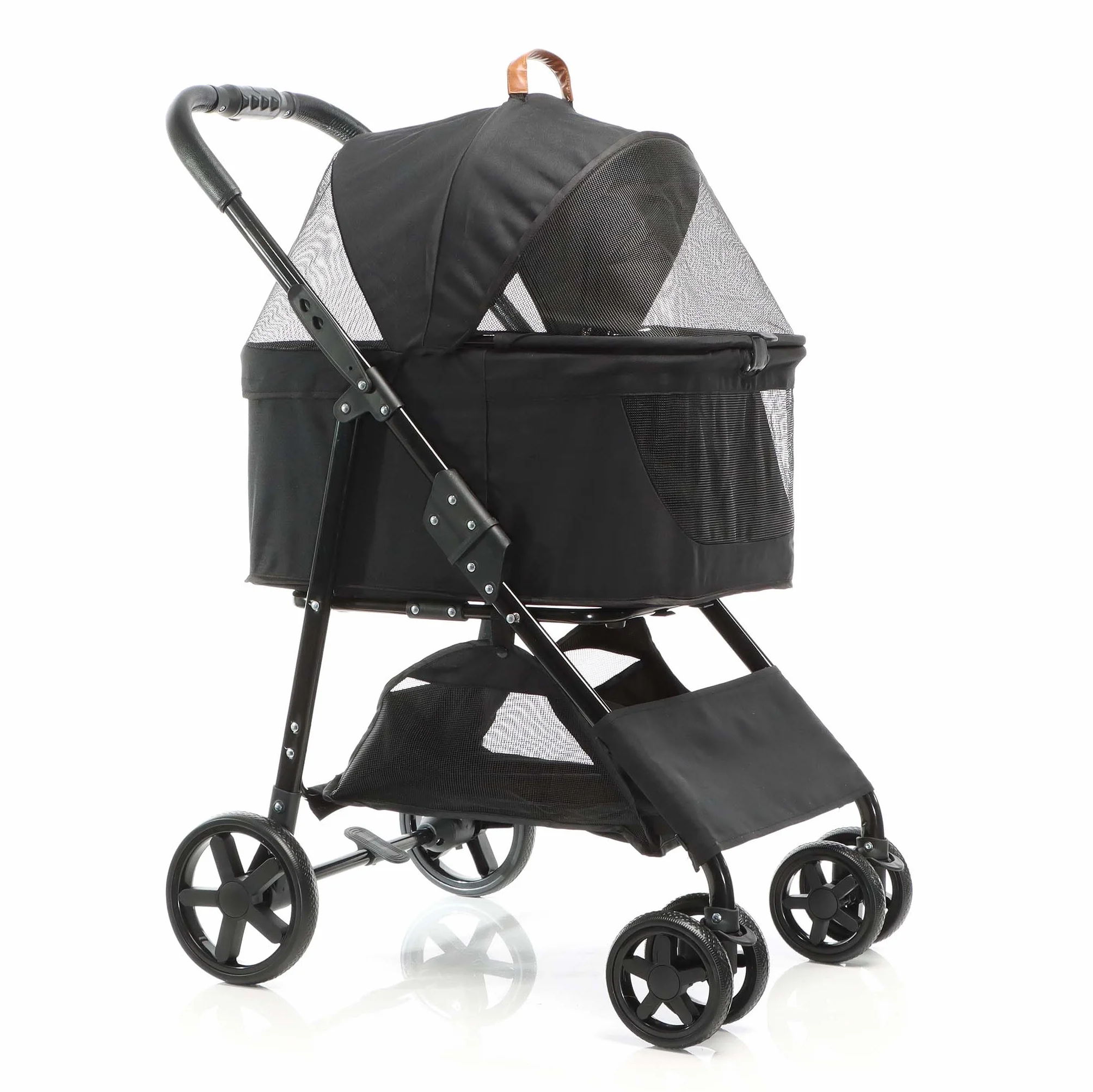 Fudajo Poussette pliable pour chiens et chats 2 en 1 – Capacité max. 20 kg – Noire – Acier et EVA – Buggy Chariot petits animaux