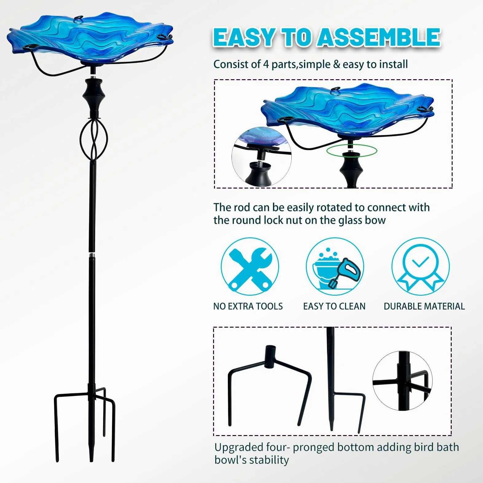 Bain d'oiseaux Extérieur avec Support Vintage 81 cm pour Jardin | Distributeur d'Eau pour Oiseaux Pour Volière, Pinsons, Perroquets Moines, Maison, Jardin, Arrière-Cour, Cour,