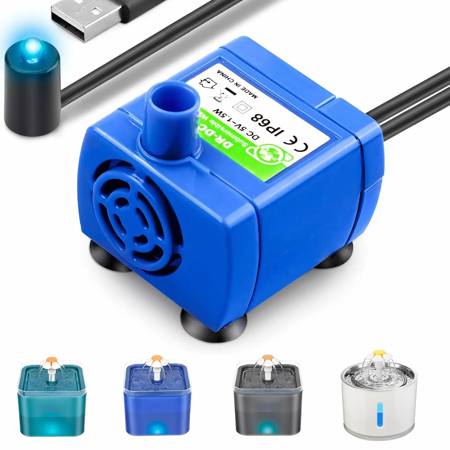Pompe de Rechange pour Chat Fontaine à Eau en Acier Inoxydable Ultra silencieuse avec LED USB