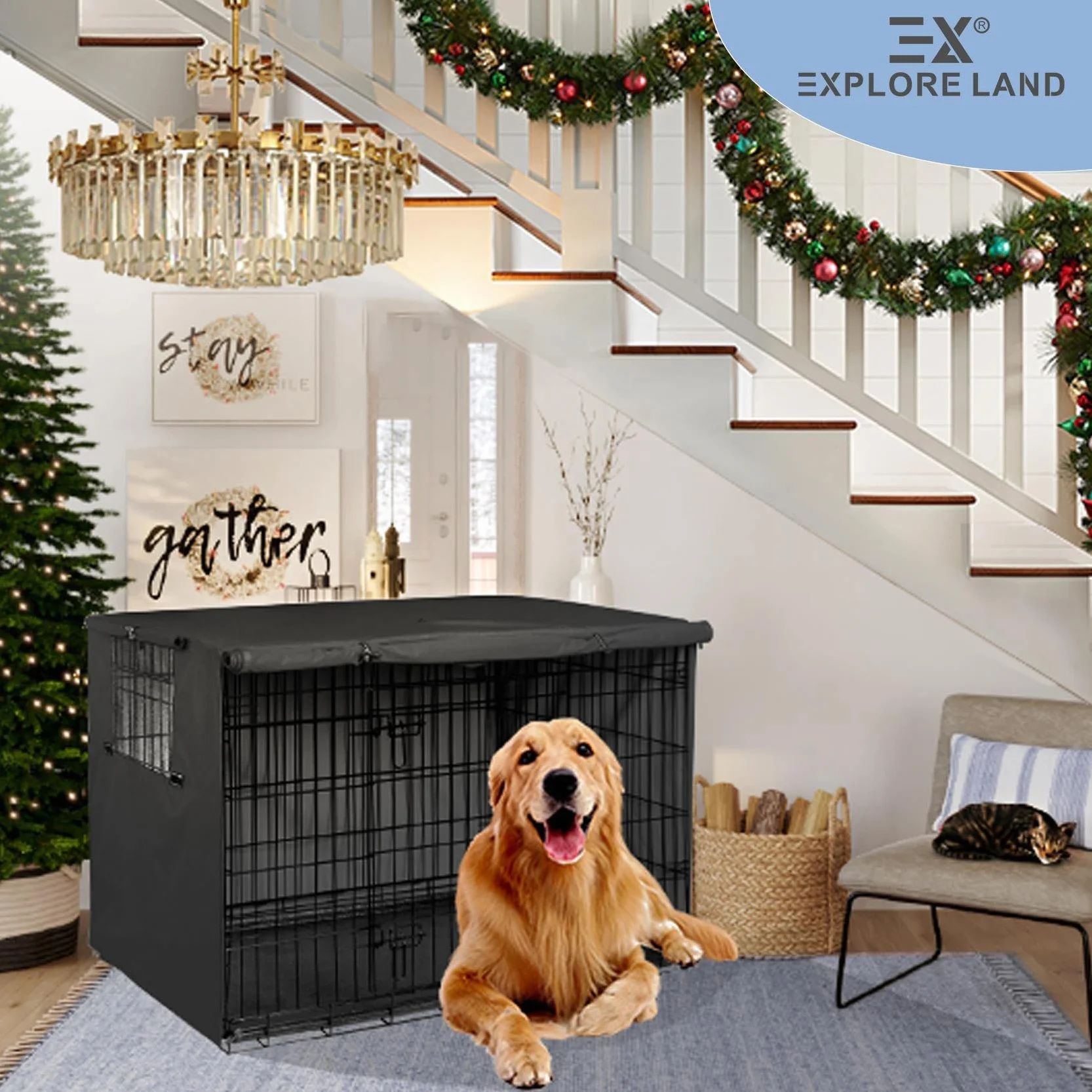 Explore Land Housse de Cage pour Chien Polyester Universelle 61-121,9 cm Noir