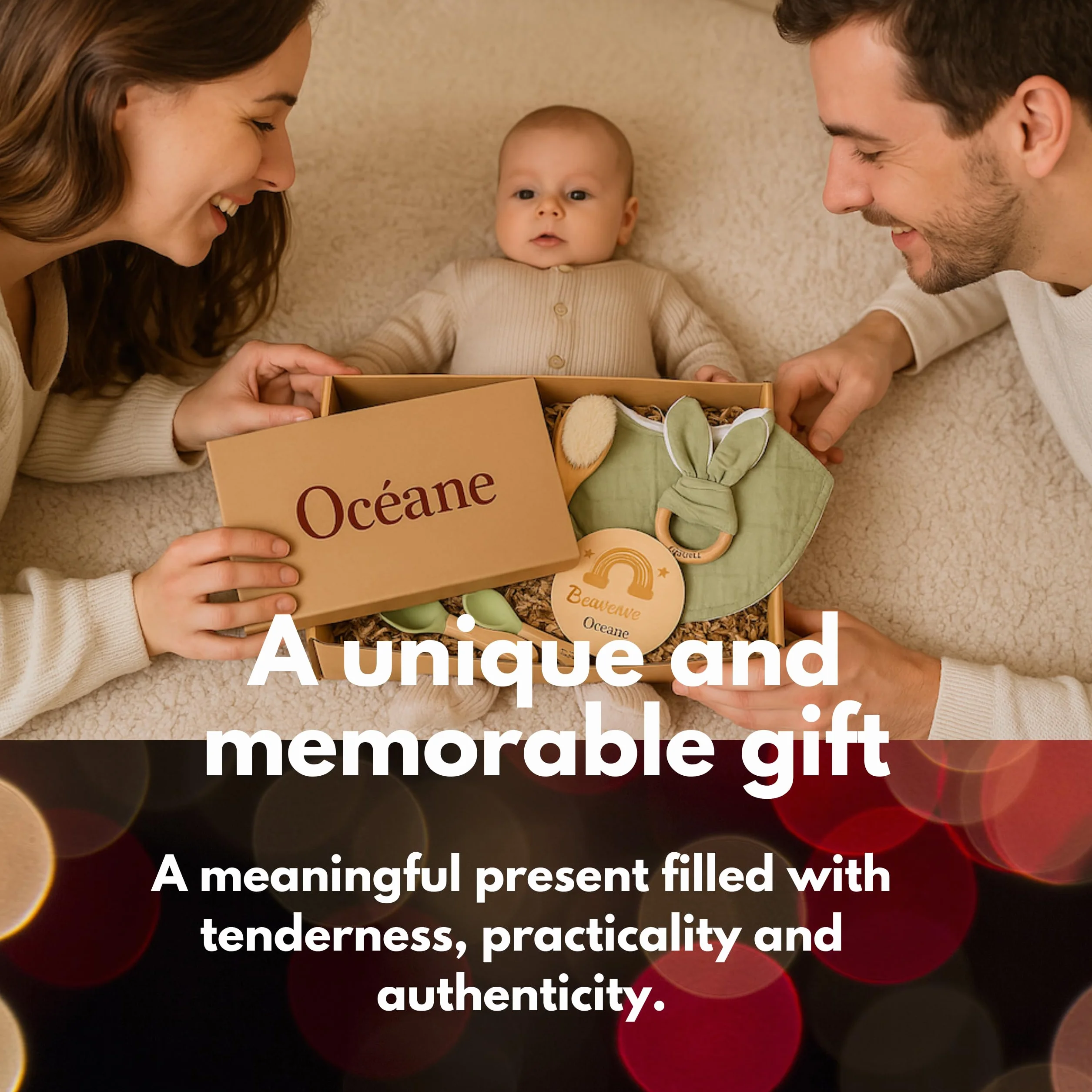 Coffret de Naissance Personnalisé Cadeau Bébé Fille Garçon Boîte Souvenir Prénom Gravé Rose