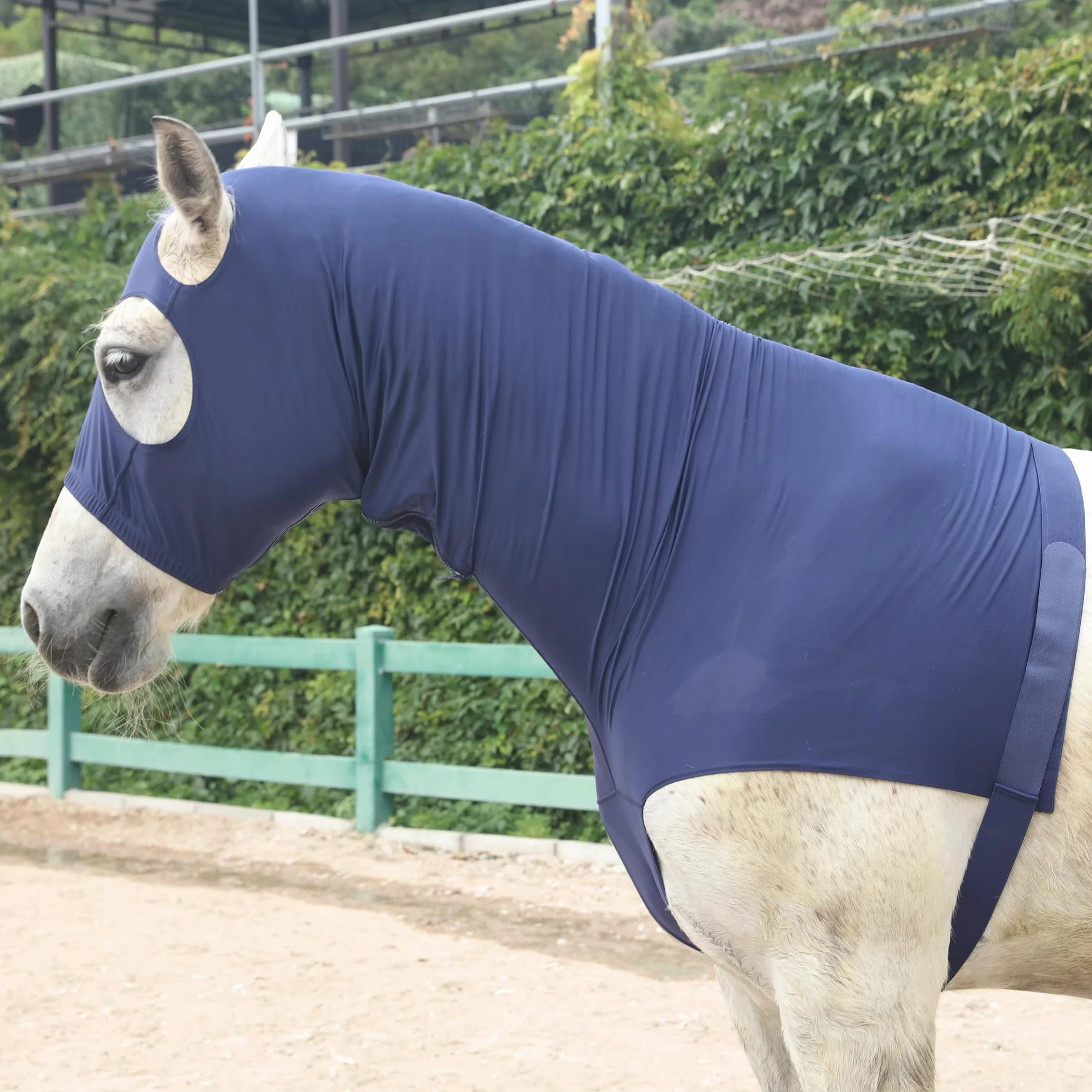 Leberna Lycra Capot de Cheval Extensible avec Zip Couverture de Cou Facial Marine XL