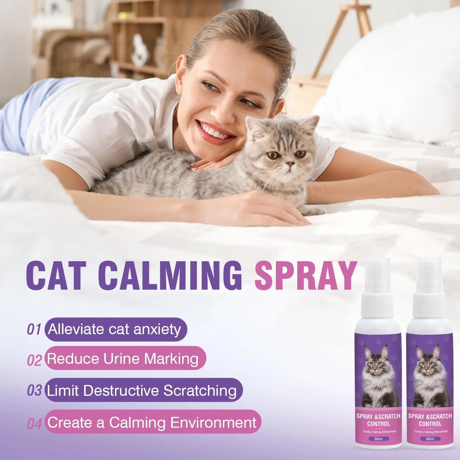 Spray Anti Stress Chat 2 Pièces Phéromones Apaisant Calmant pour Chats