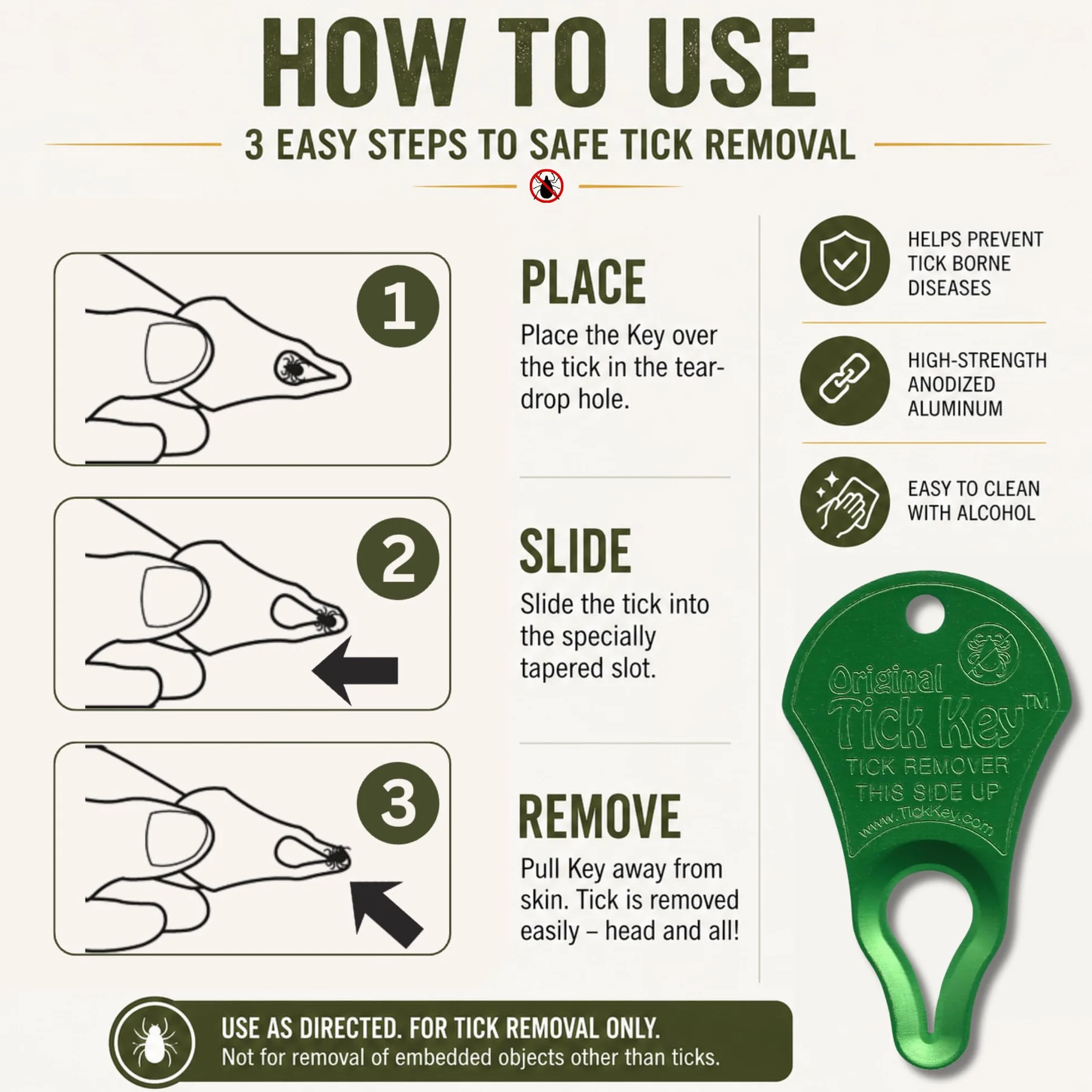 Tick Key Outil en Forme de clé pour enlever Les tiques