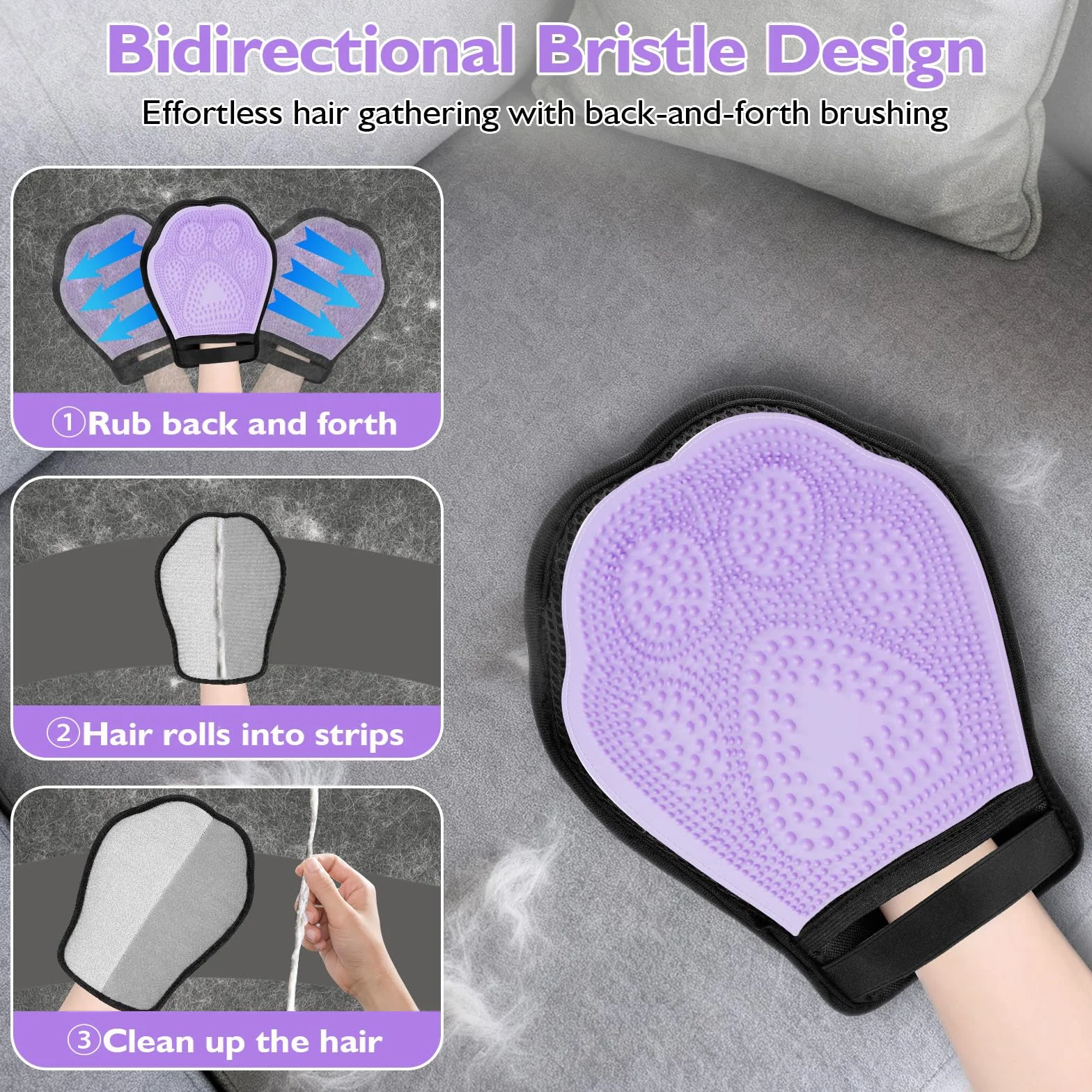 Zivacate Gant Anti Poils Animaux 2 en 1 Amélioré, Brosse Anti Poils Animaux Double Face Électrostatique