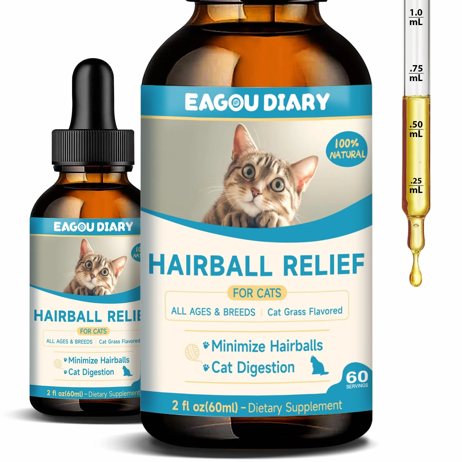 Boules Remède pour Chat - Traitement des Boules de Poils, Soutien Digestif, Psyllium, Fibres, Enzyme, Taurine, Vitamines, 60 ML
