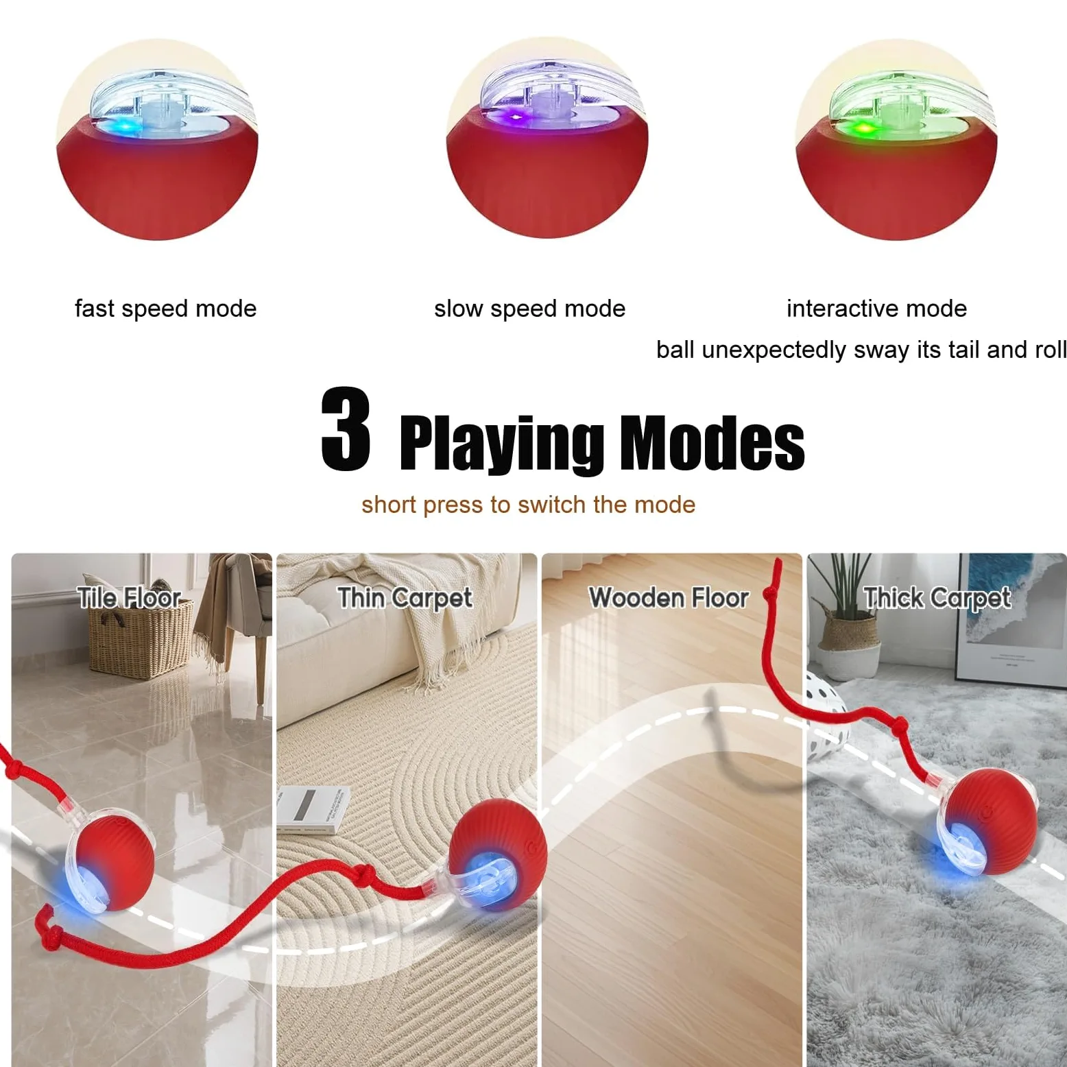Balle interactive pour chat, rechargeable et automatique, avec queue, jouet à déplacement rapide pour chaton d'intérieur ennuyé chiot