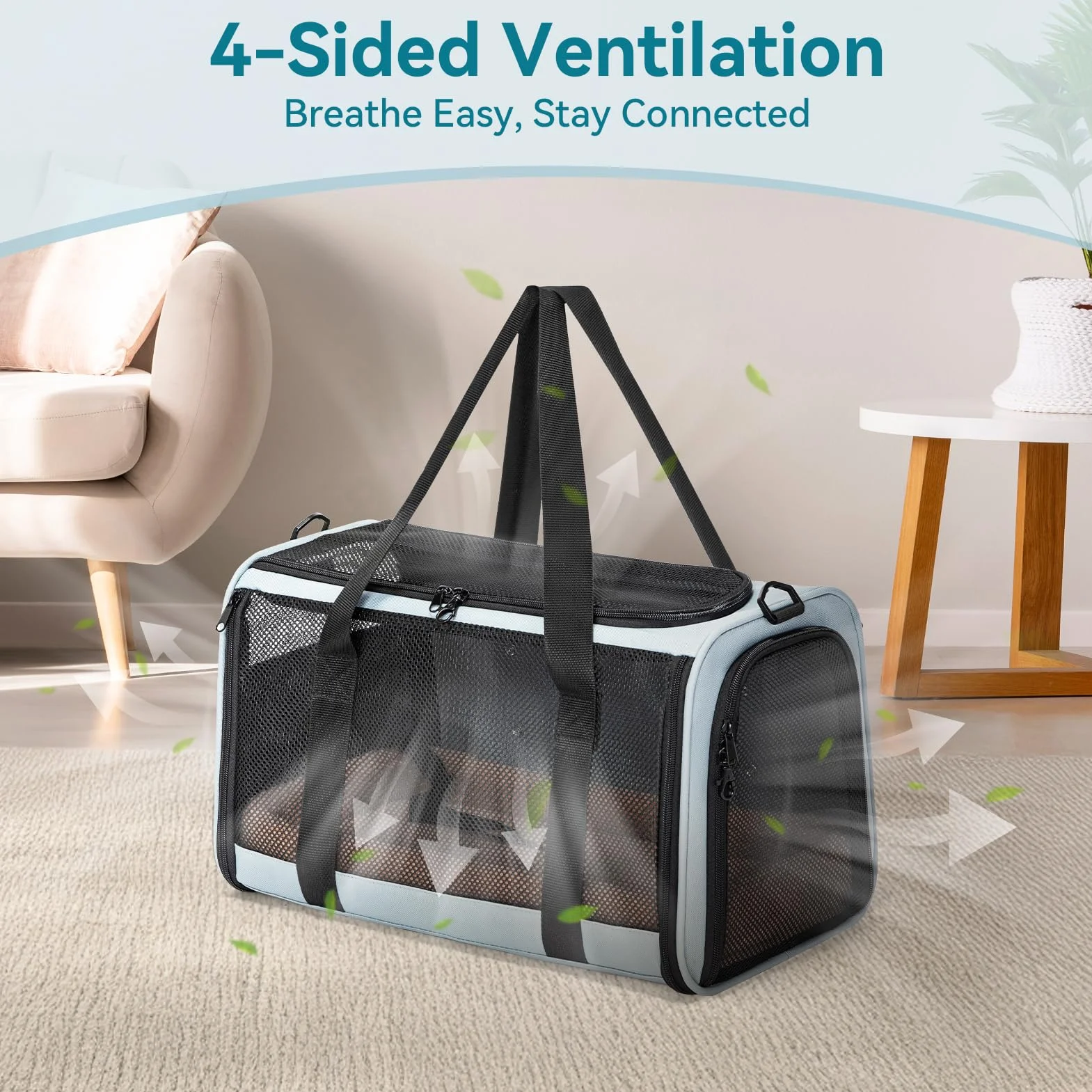 Petsfit Sac de transport souple pour chat et petit chien avec boucles de sécurité et fermetures éclair verrouillables