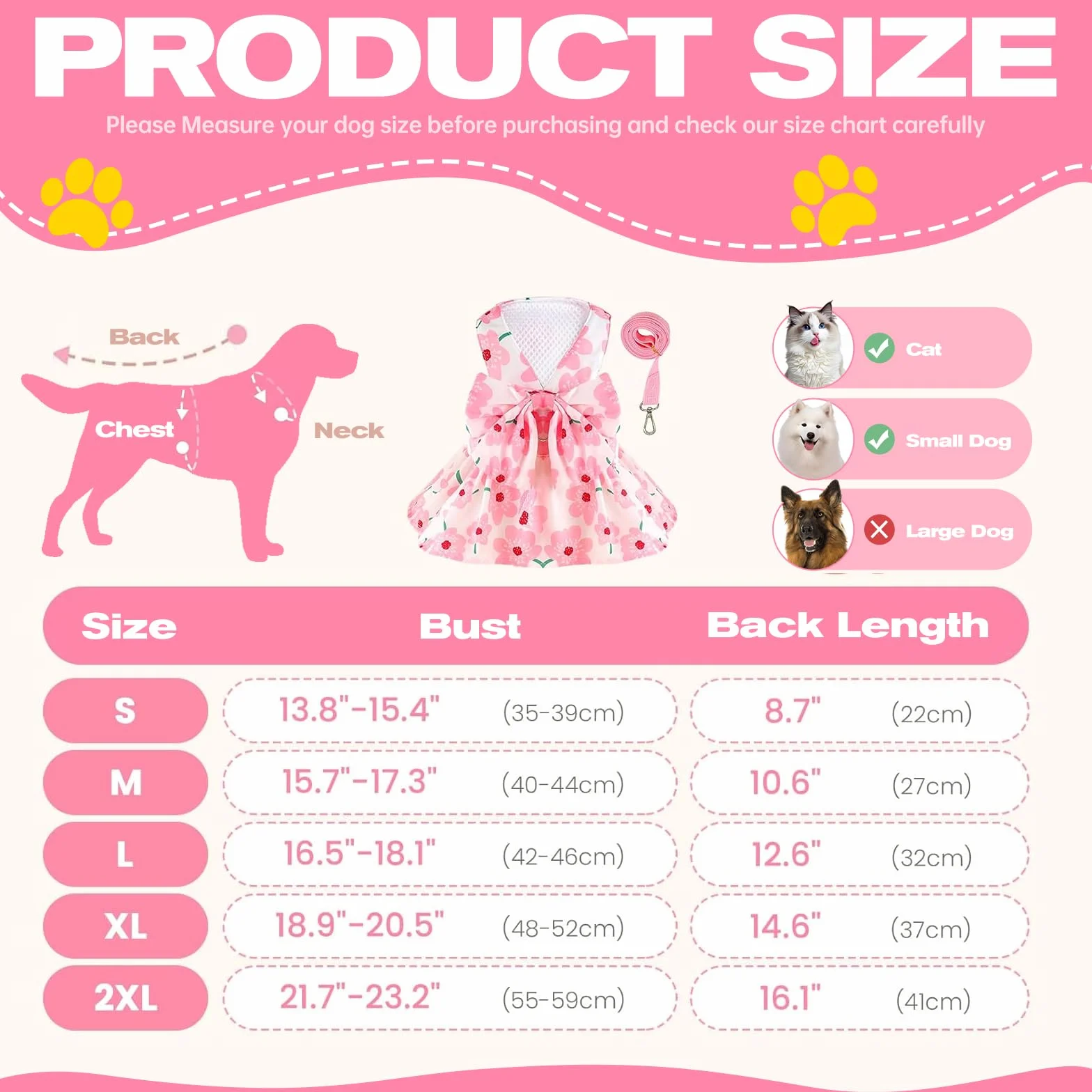 Robe Harnais pour Chien avec Laisse pour Petit Chien Jupe Respirante (L)