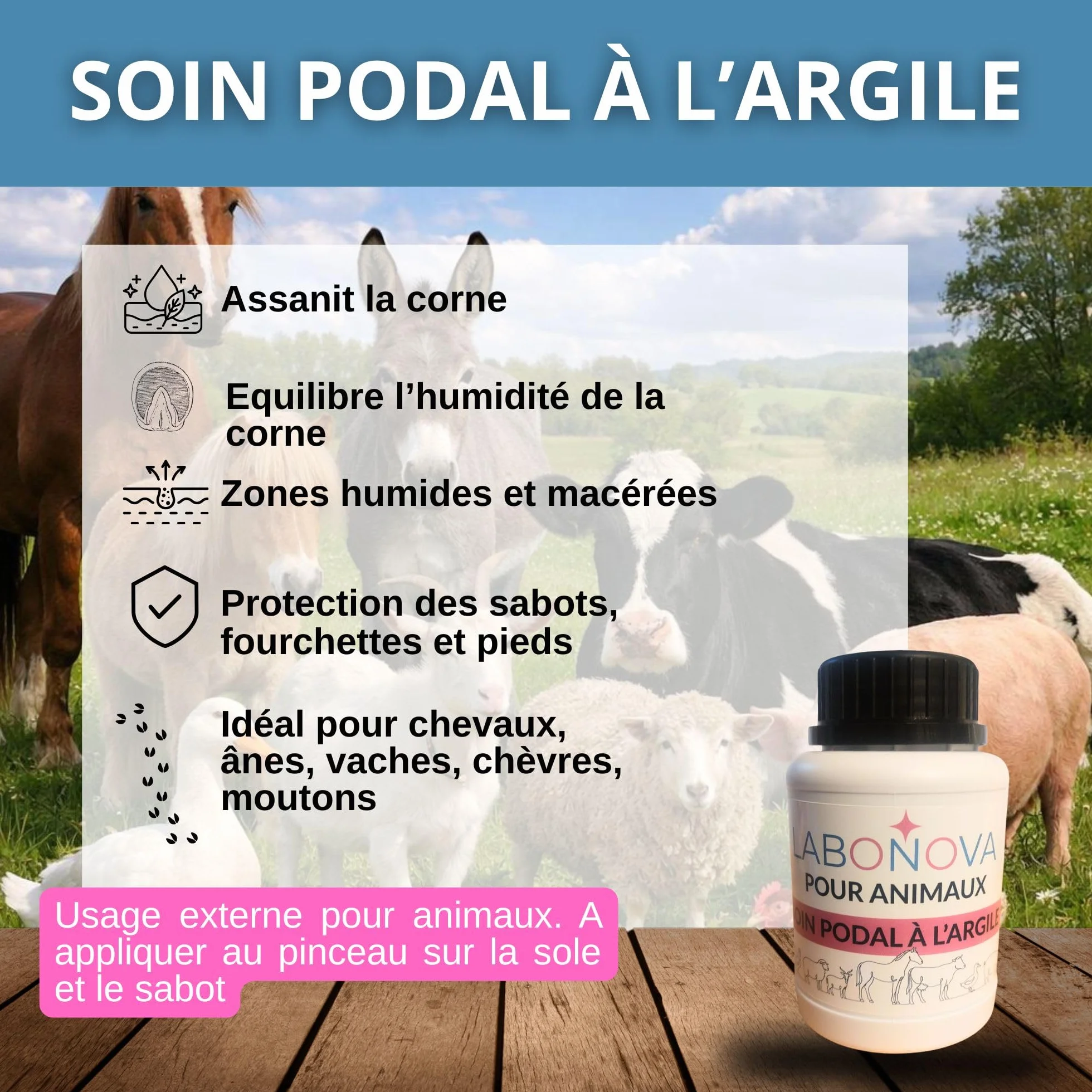 Soin podal à l'argile pour sabots 250 mL - Pour animaux cheval vache mouton
