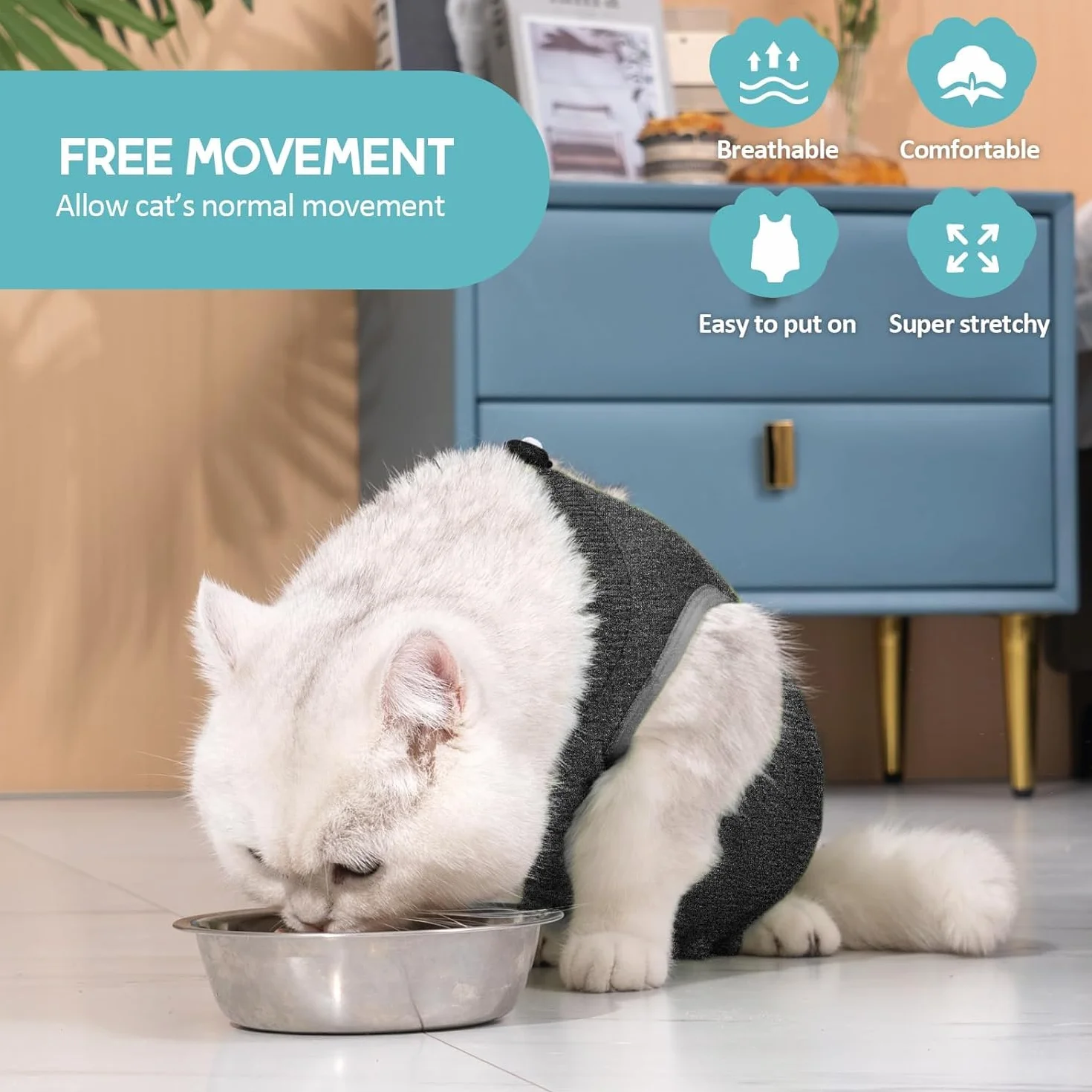 Combinaison de Récupération pour Chat Anti Léchage Avont, Post Opératoire Stérilisation, Protection Post-Chirurgie, Gris (M)