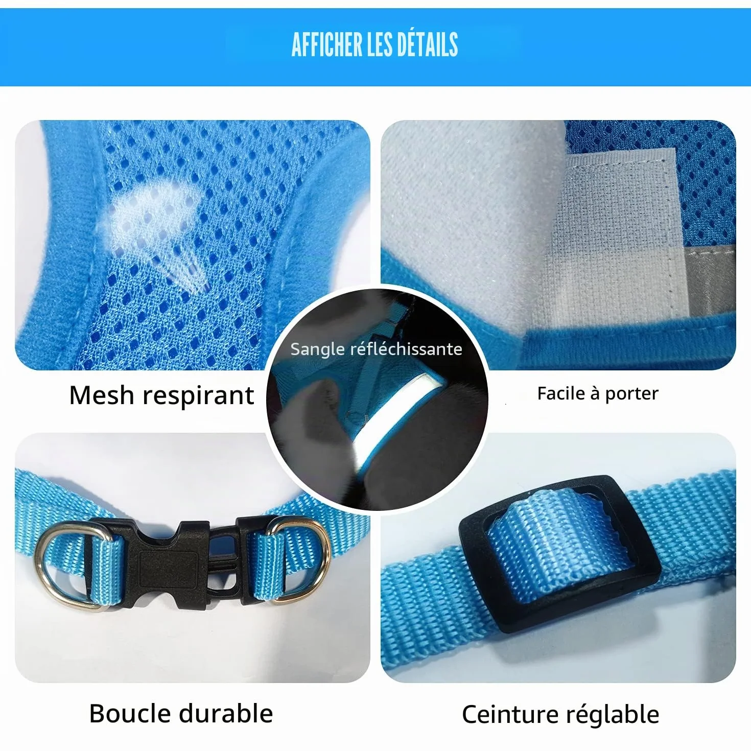 Harnais Chat Anti évasion Réglable Réfléchissant Gilet en Maille Respirant pour Petits Chiens et Chats