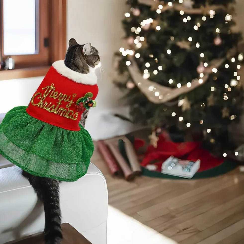 Robe de Noël pour chien en velours taille M - Costume de vacances d'hiver