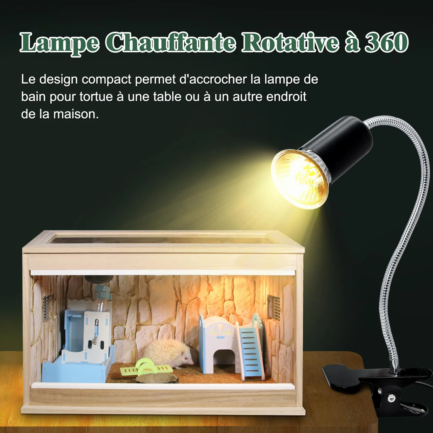 Lampe Chauffante pour Reptile avec Col de Cygne 11 mm 40 cm, Douille E27 Céramique Dimmable