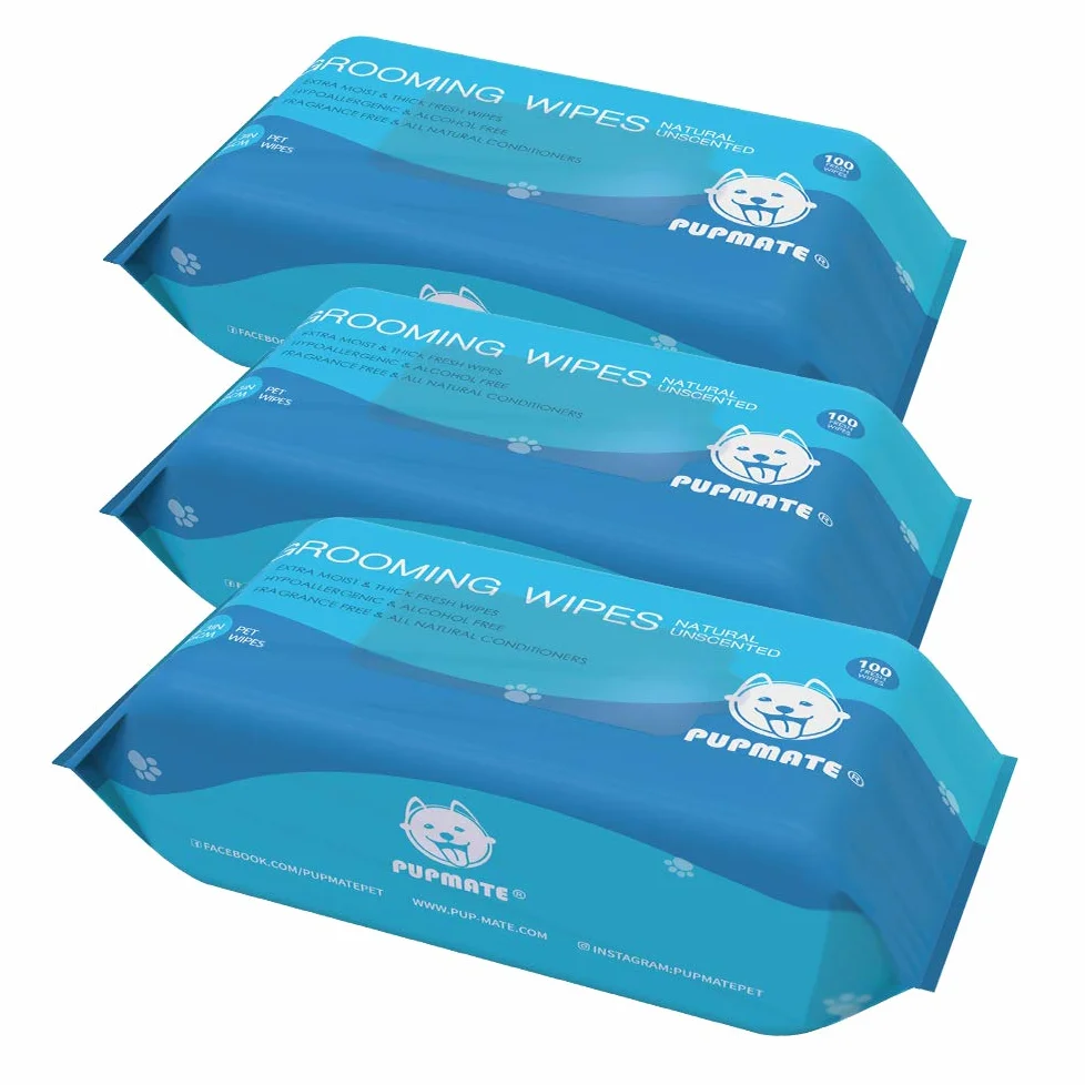 Pet Lingettes pour Chiens et Chats, Extra Humide et épais Toilettage Puppy Lingettes avec 300 Désodorisant Fresh Compte, Nature