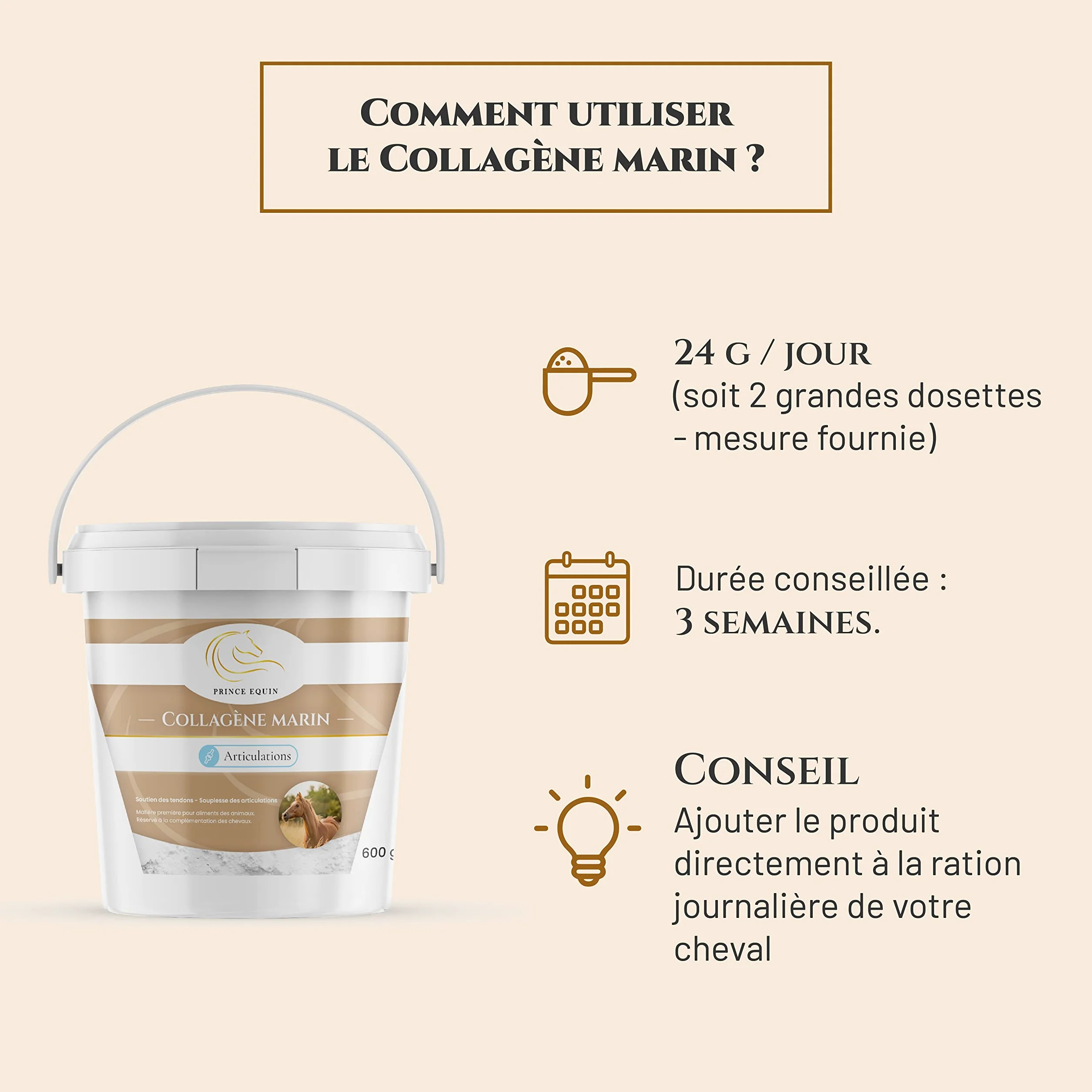 COLLAGÈNE Marin Complément nutritionnel Cheval Seau 600 g Souplesse articulations Soutien tendons