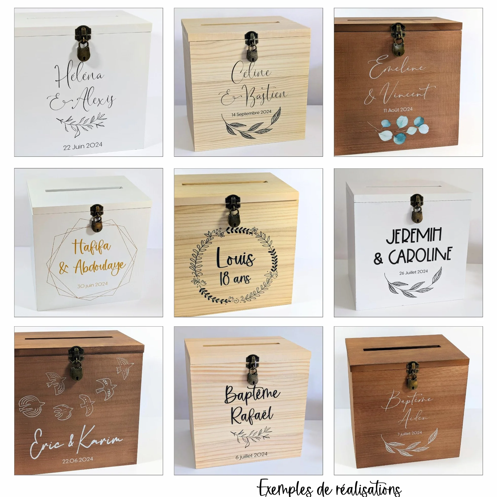Urne Mariage en Bois avec Cadenas 25x25x20 cm Fabriquée en France