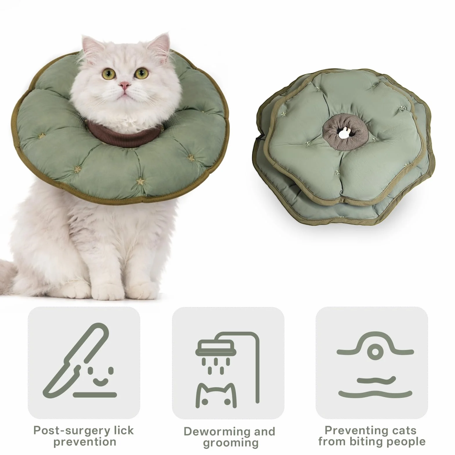 Collerette Chat Anti Léchage Imperméable Protection Après Opération pour Chats et Chiots (Vert S)