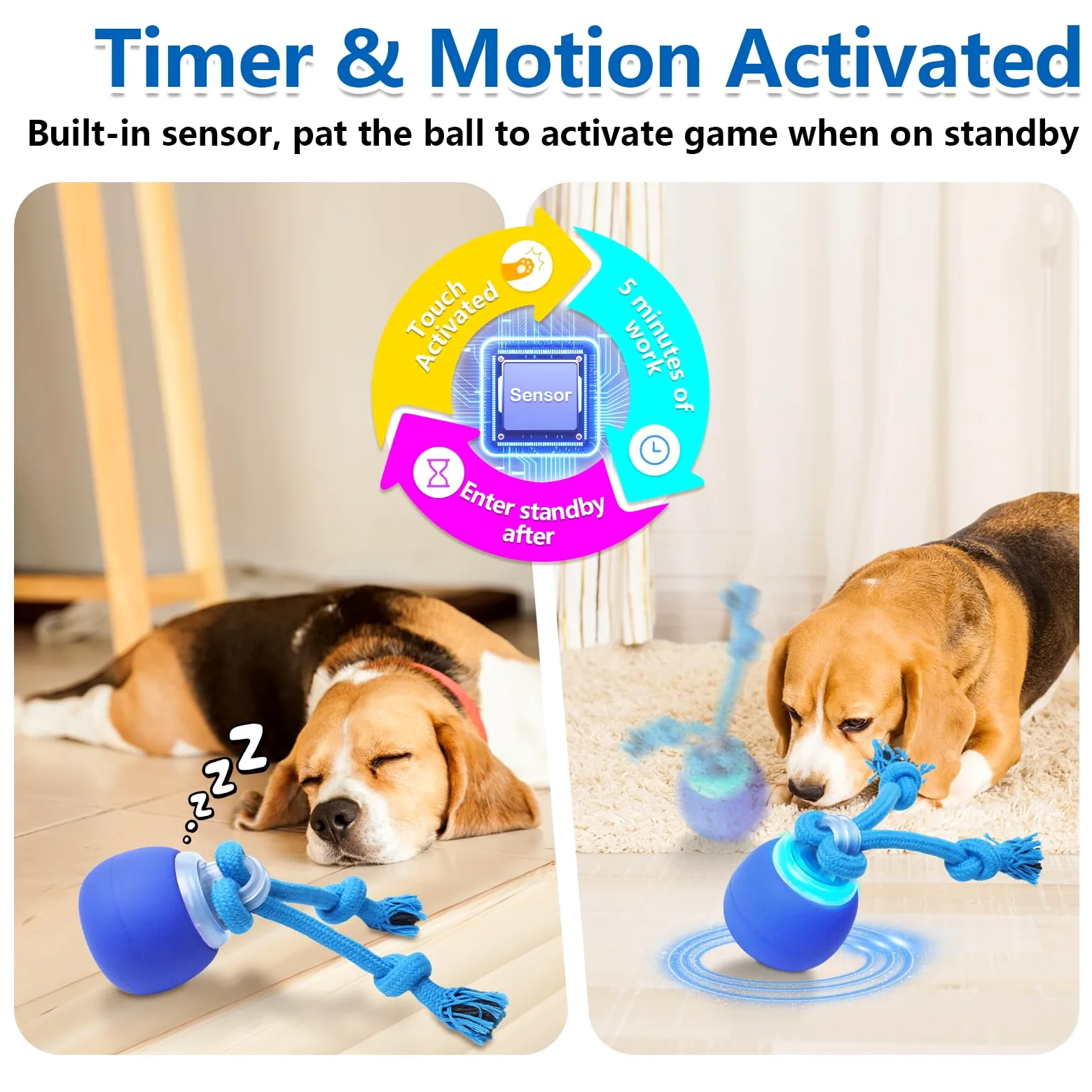 Saolife Jouet interactif pour chien avec détecteur de mouvement, Jeux Chien Accessoires, Jouet couineur actif pour chiot et chiens de taille moyenne, rechargeable par USB, Wicked Ball