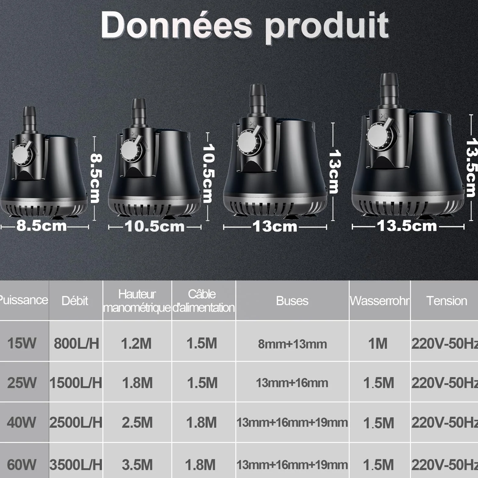 Pompe à Eau Submersible 15W 800L/H Ultra Silencieuse pour Aquarium, Étang et Fontaine avec Interrupteur Réglable