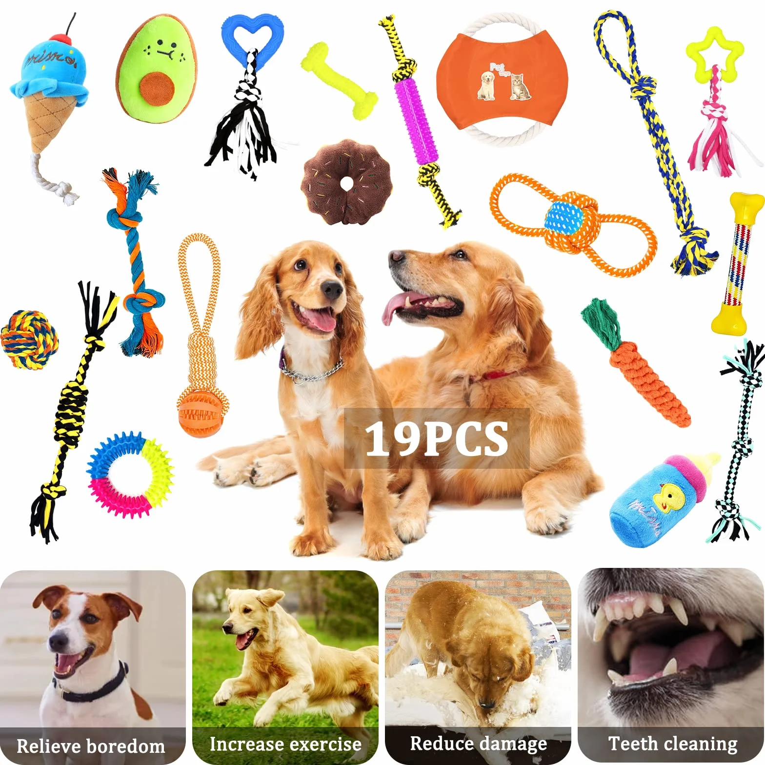 JOYBOY Jouets pour Chien 19 Pièces en Peluche et Corde en Coton Naturel