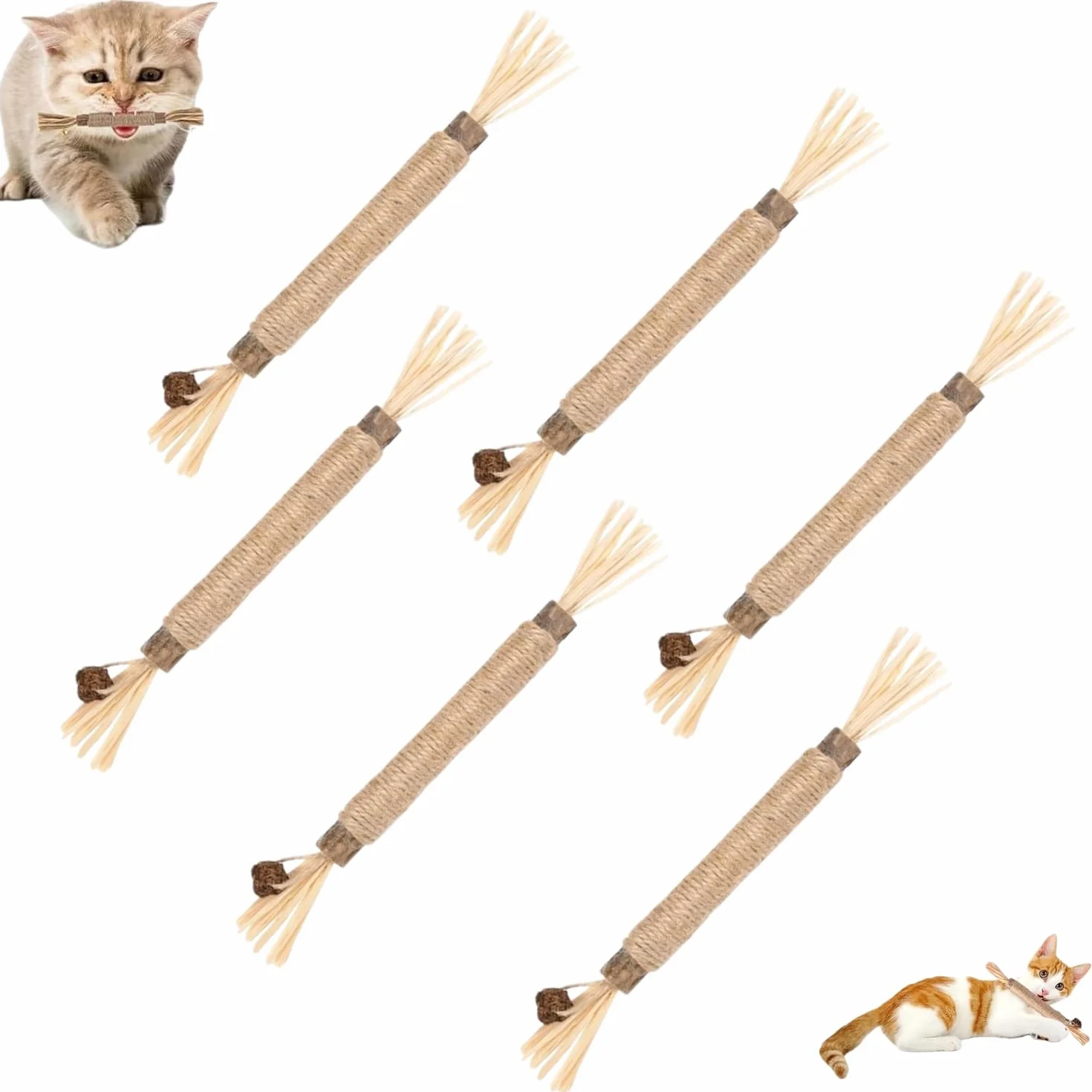 Bâtonnets Herbe à Chat Naturels 6 Pièces Jouet Interactif Nettoyage des Dents Anti-Tartre