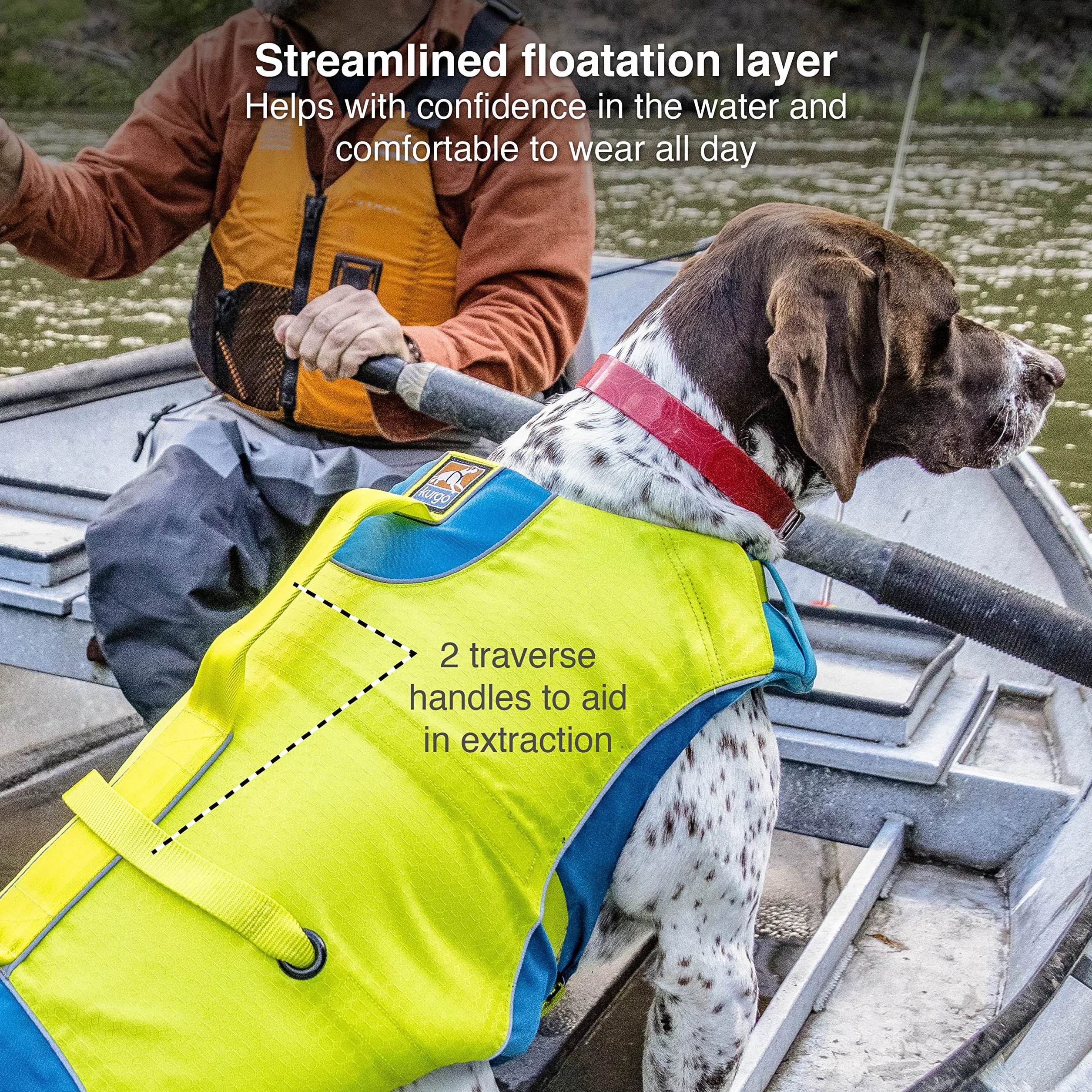 Kurgo Surf n' Turf Gilet de Sauvetage pour Chien, Gilet de Sauvetage pour la Natation et Le Bateau, Gilet de Sauvetage pour Chien avec poignée de Sauvetage et Accents réfléchissants, Lavable en