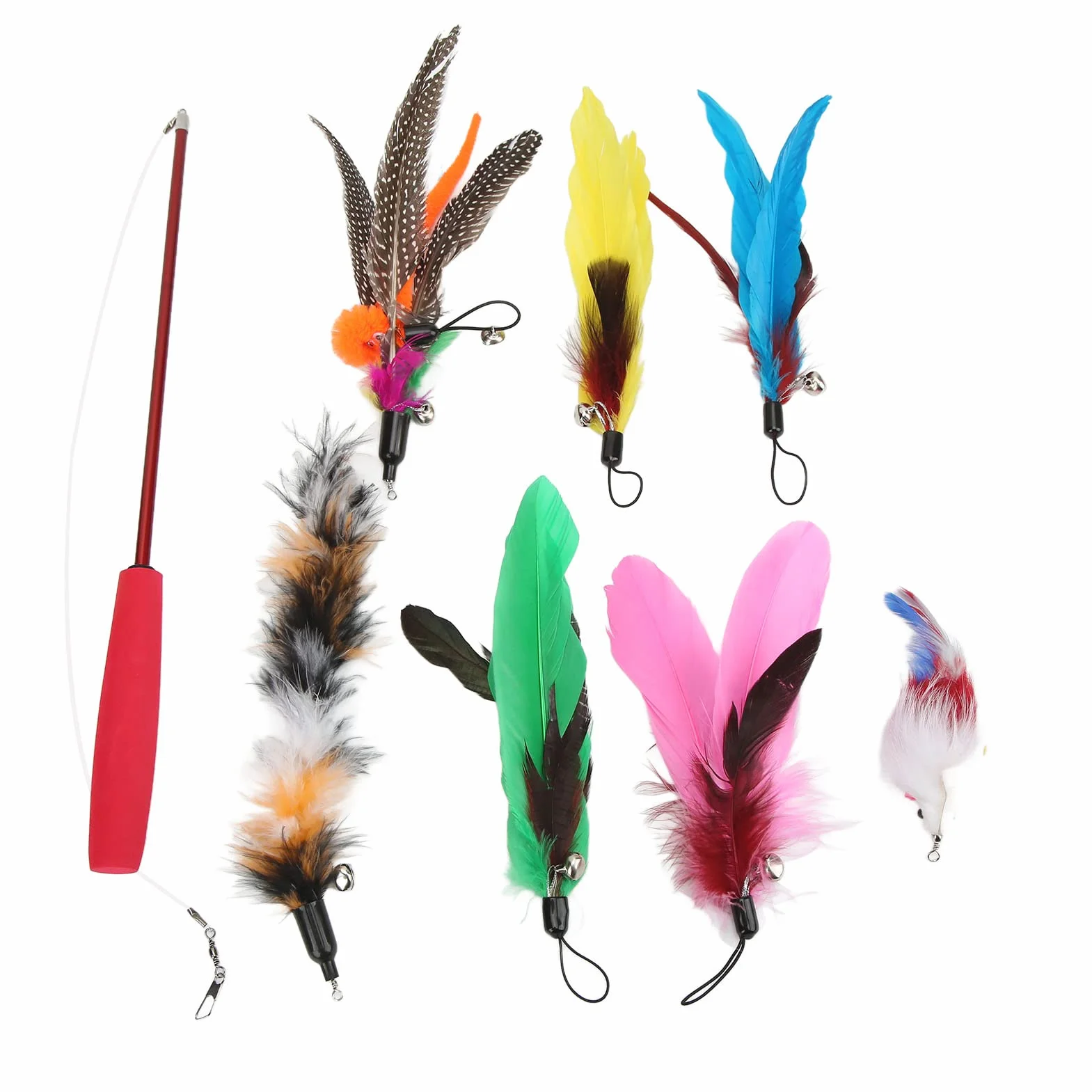 Baguette en Plumes de Chat, Jouet rétractable, 3 Sections, Jouet interactif en Plumes pour Chats et Chatons, 9 pièces