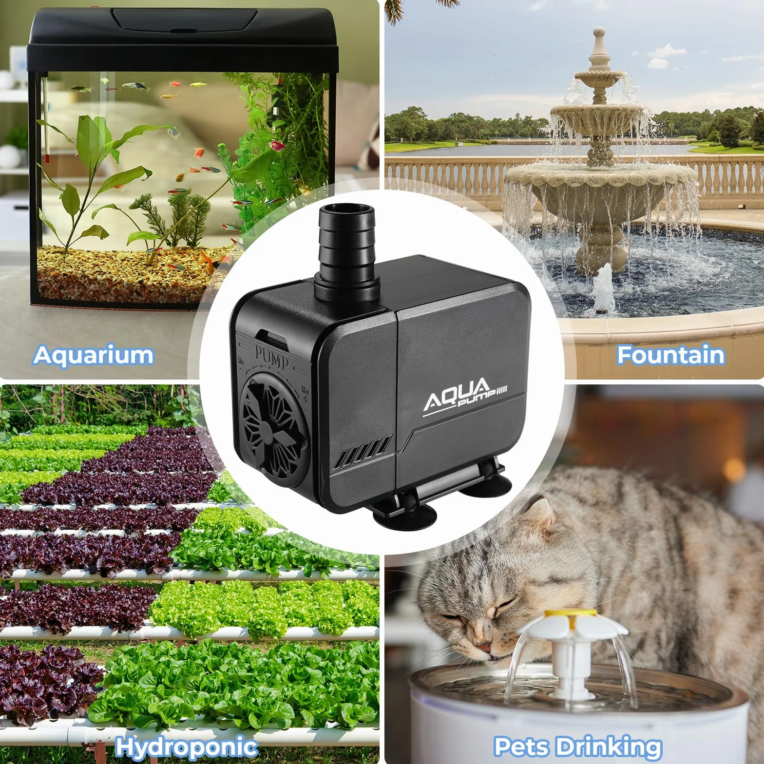 Pompe Eau Submersible 45W 3000L/H Débit Réglable avec Filtre 3 Buses 19mm/22mm/25mm Hauteur Refoulement 3M