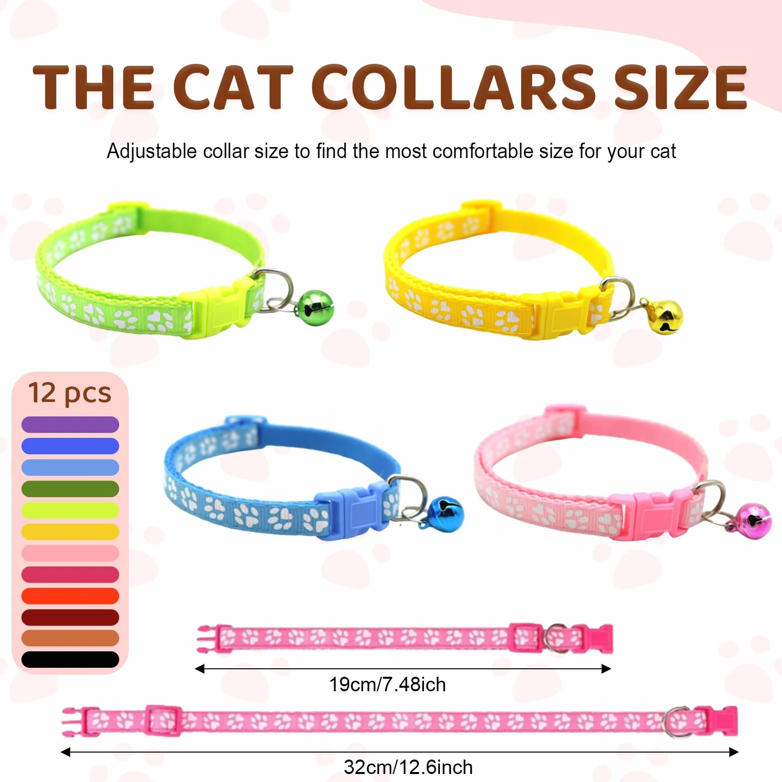 Kit Collier Chat Anti Étranglement Réglable Réfléchissant avec Clochette de Sécurité 12 Pièces