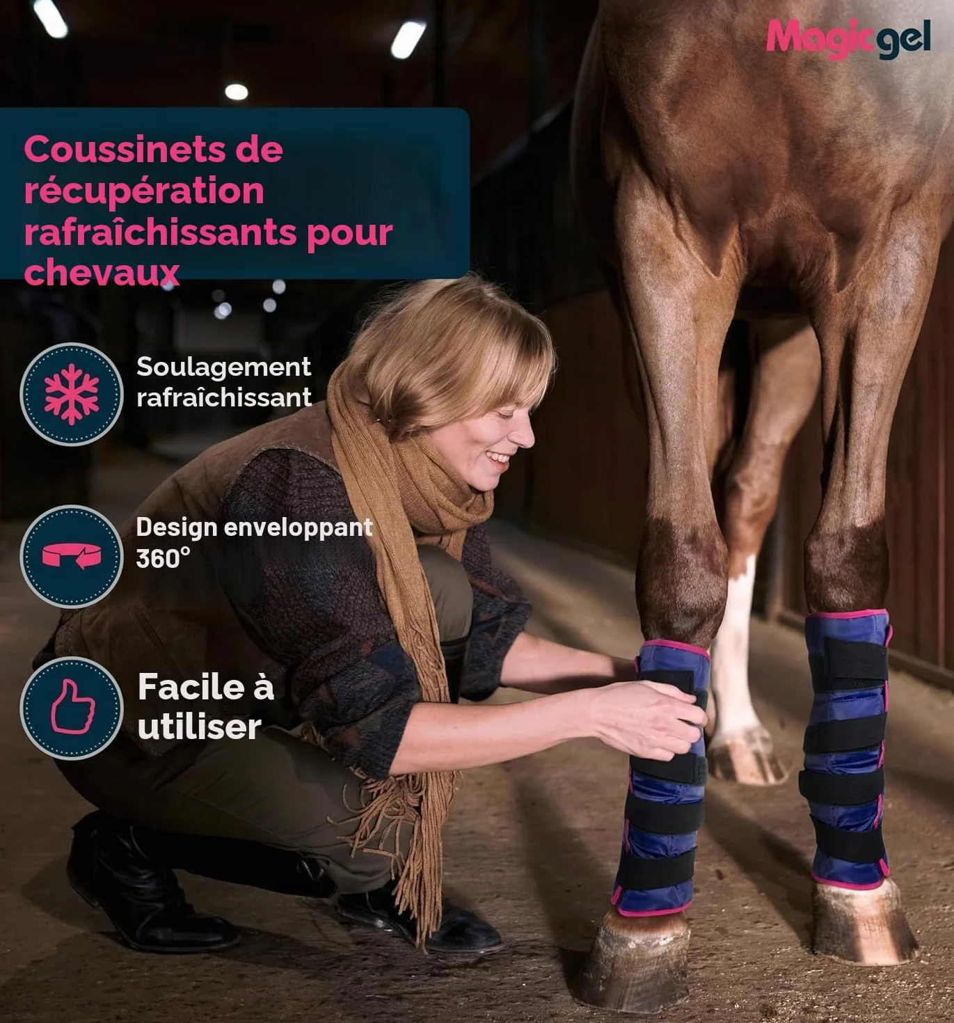Magic Gel Pack de Gel de Glace pour Chevaux - Enveloppe Botte Guêtre de Thérapie par le Froid pour Jambe de Cheval - Poche de Glace Géante (Twin Ice Boot)