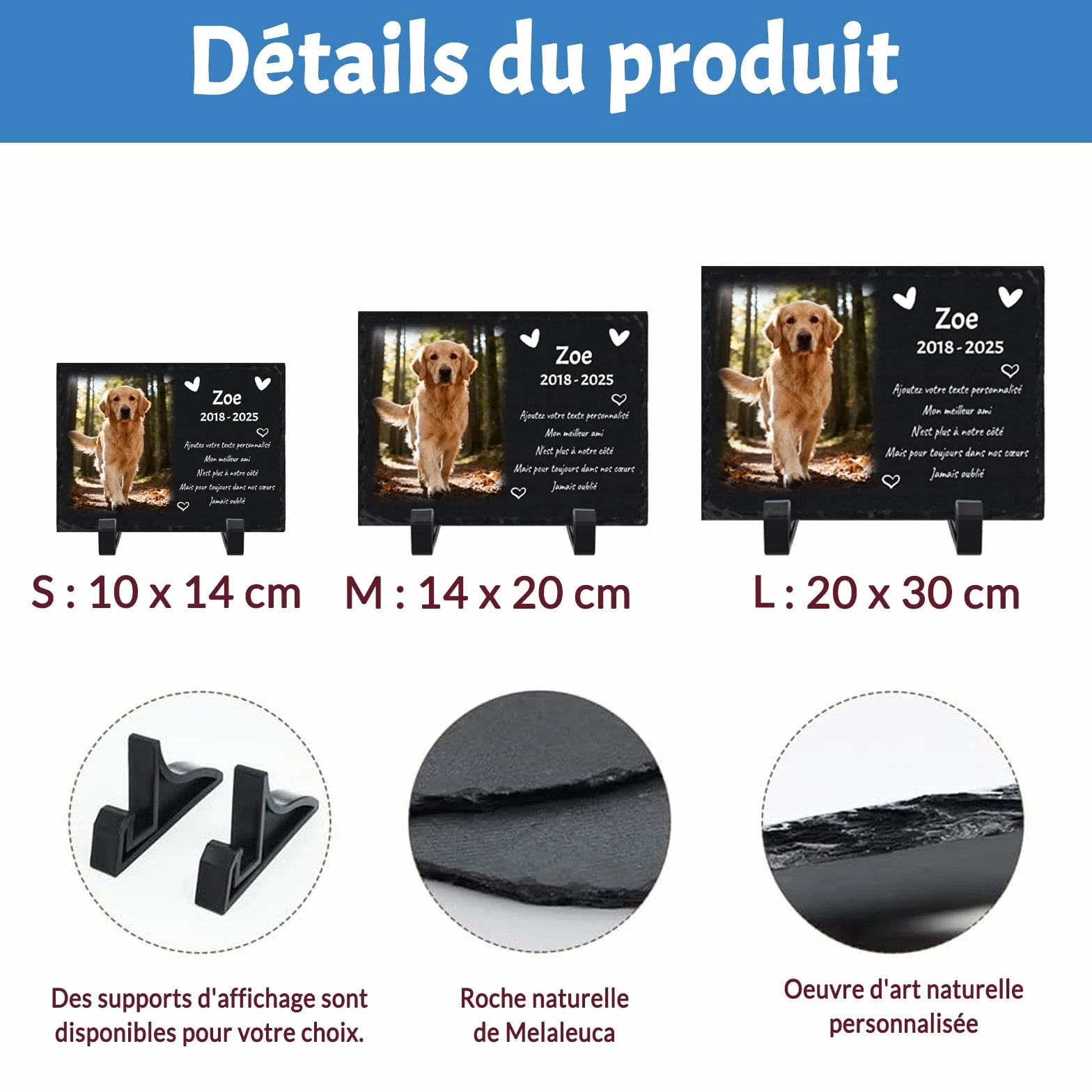 Plaque Commémorative Personnalisée pour Chien, Cadre Photo Souvenir avec Texte