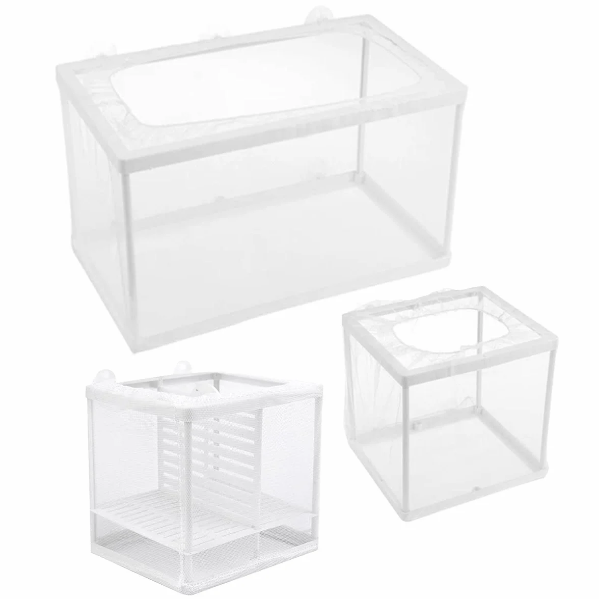 Boîtes d'élevage d'aquarium, Filet d'élevage de Poissons Double Couche avec Ventouses pour Aquarium Poisson Réservoir (Blanc)