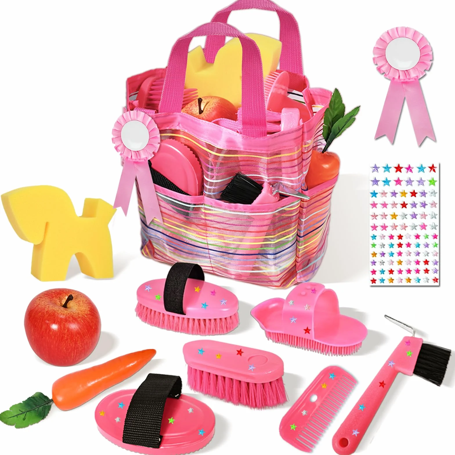 Magic Brush Hobby Horse Accessoires pour enfants - Boîte de nettoyage pour chevaux - Jouet rose avec sac