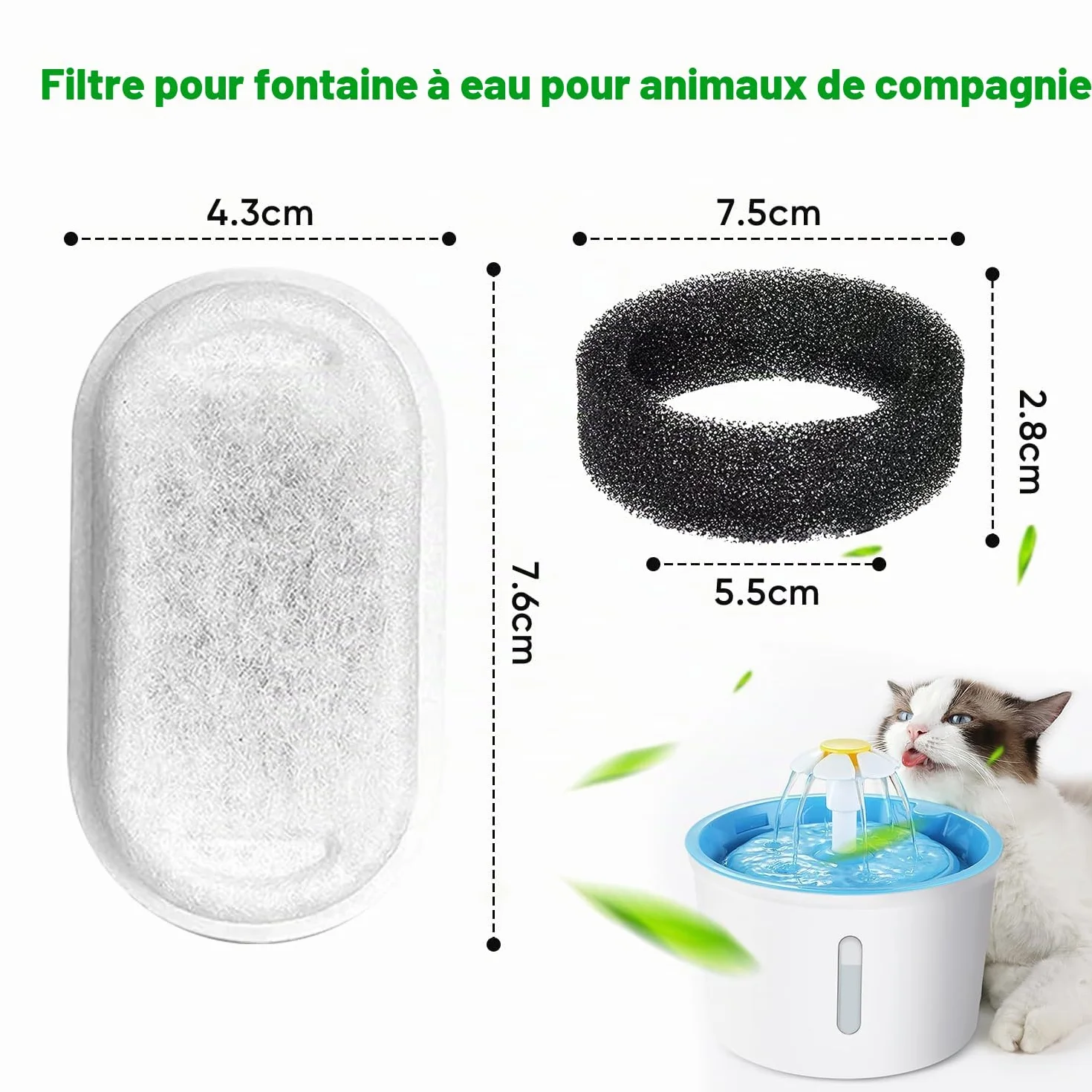 Filtre Fontaine Chat, Filtre à Charbon 10 Pièces et Éponge en Mousse 10 Pièces, Filtre de Remplacement pour Fontaine à Eau