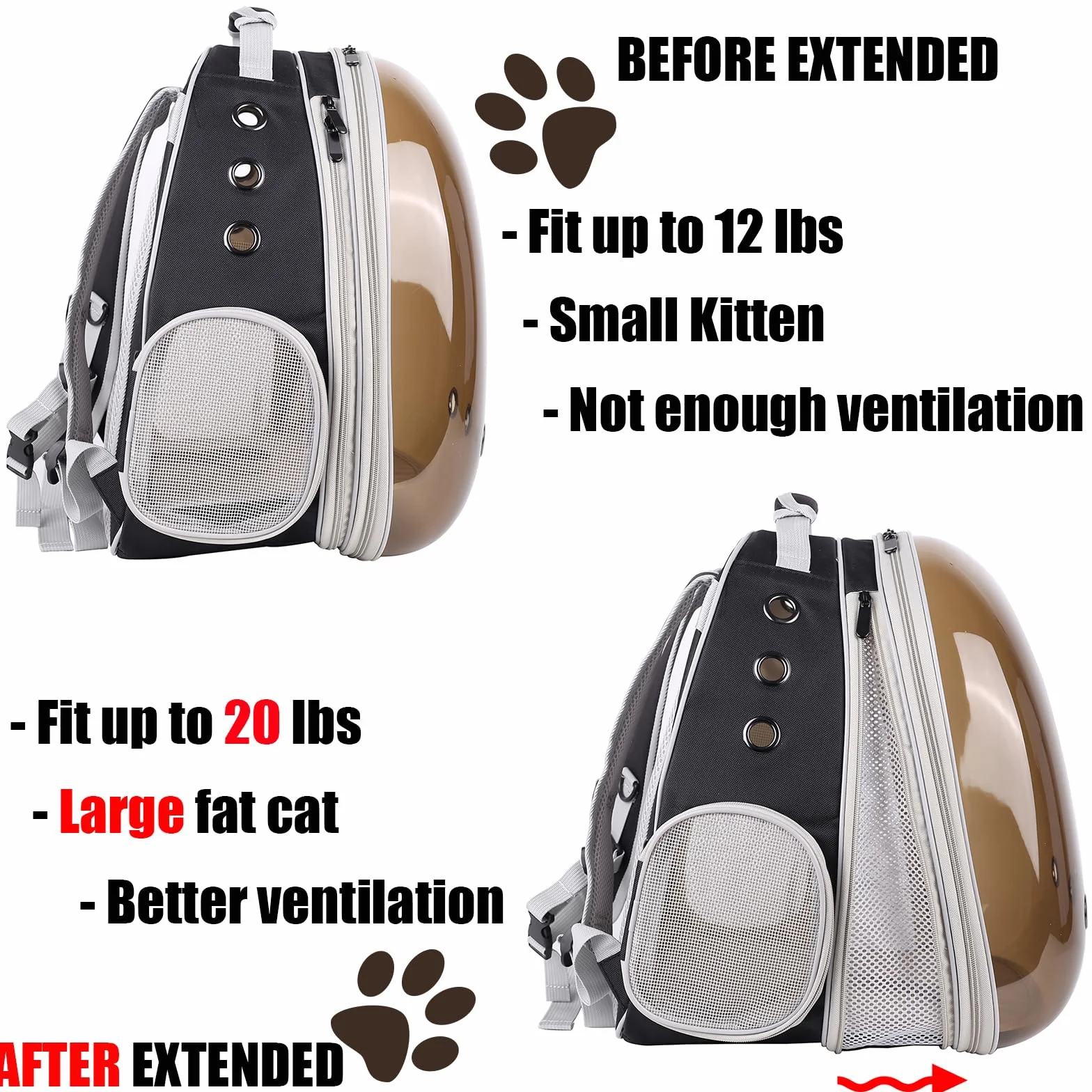 Sac à Dos pour Chat Interfashioner® 9 kg Fenêtre Bulle Transparente Transport Petite à Grande Taille