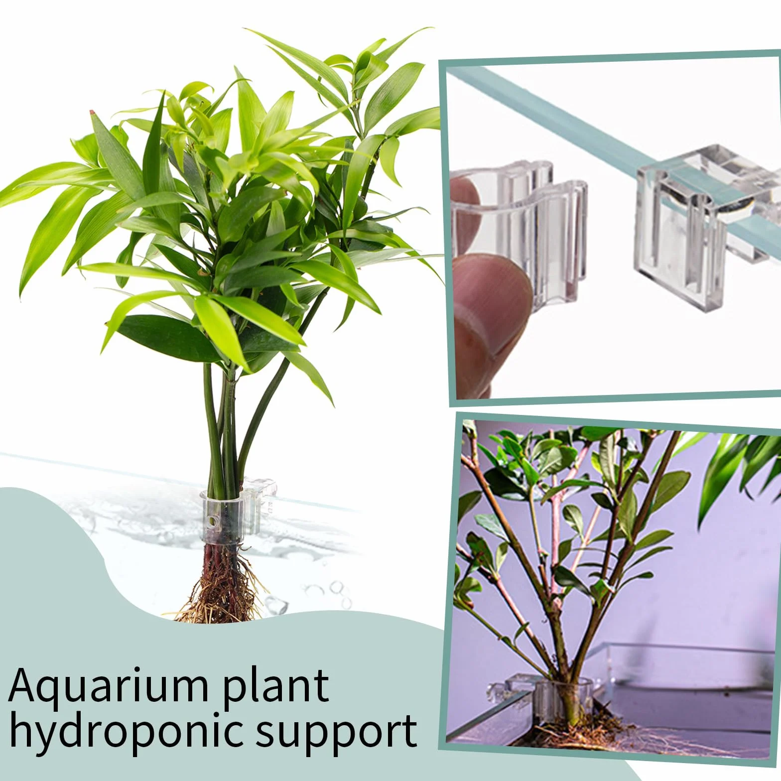 Lot de 6 supports de plantes d'aquarium transparents réutilisables à suspendre pour verre 0,7-1,5 cm