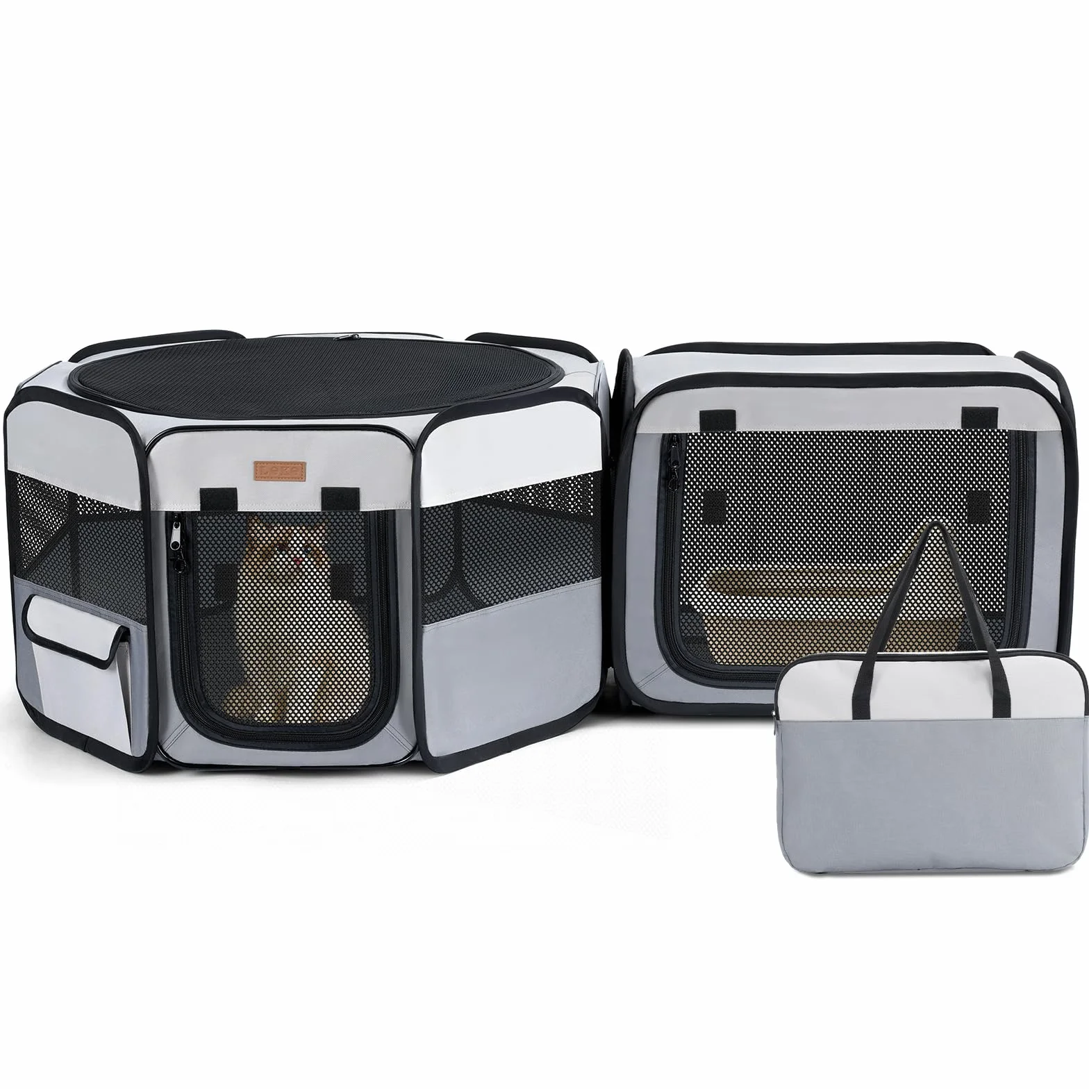 Enclos pour Chats 2-en-1 Parc pour Chiens et Petits Animaux Intérieur/Extérieur 120×40 cm Tente Portable Pliable Gris